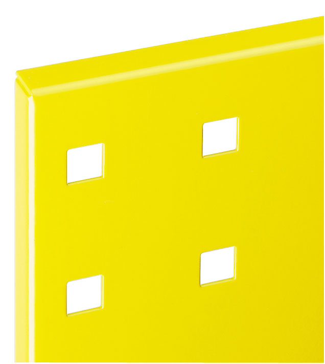 Die ®RasterPlan Lochplatte in Verkehrsgelb (2000x450 mm) bietet robuste, vielseitige Ordnungslösungen für Werkstätten und Industrieanwendungen.