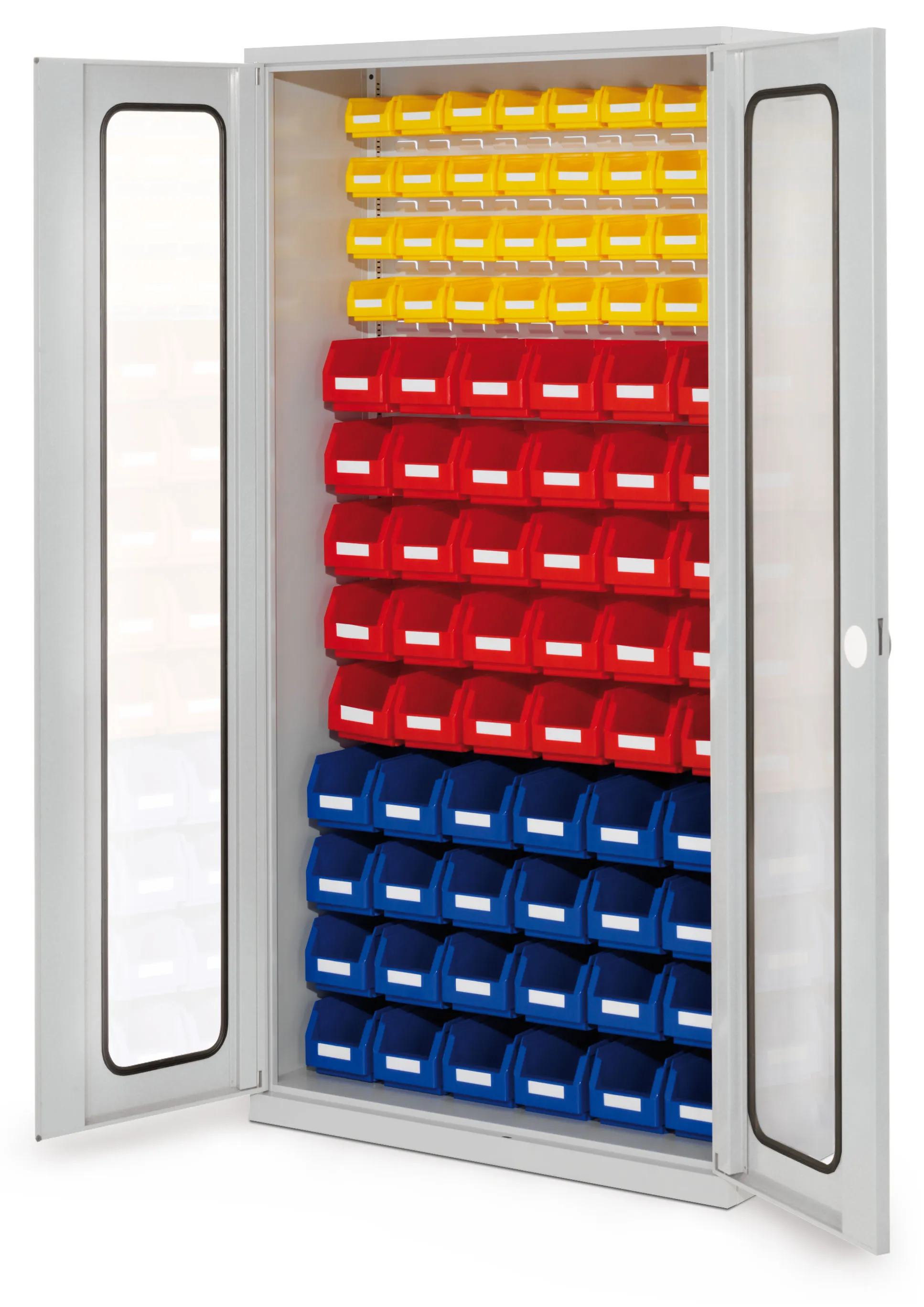 Der ?RasterPlan Schlitzplattenschrank von Kappes Systeme GmbH bietet robuste, platzsparende Lagerung mit Sichtfenstert?ren und sicherem Zylinderschloss. Ma?e: H1950 x B1000 x T410 mm.