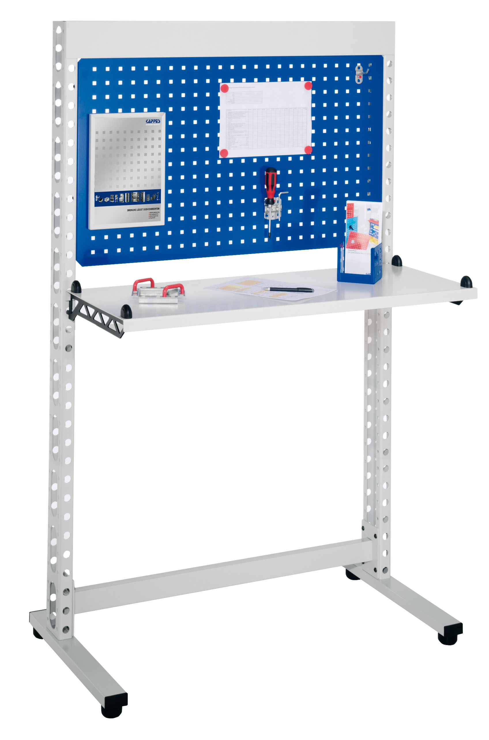 ErgoPlus Steharbeitsplatz RAL 7035 /5010 H 1770 x B1070mm.. Modell 5 mit Bodenausgleichsfüßen 4 Stück,.