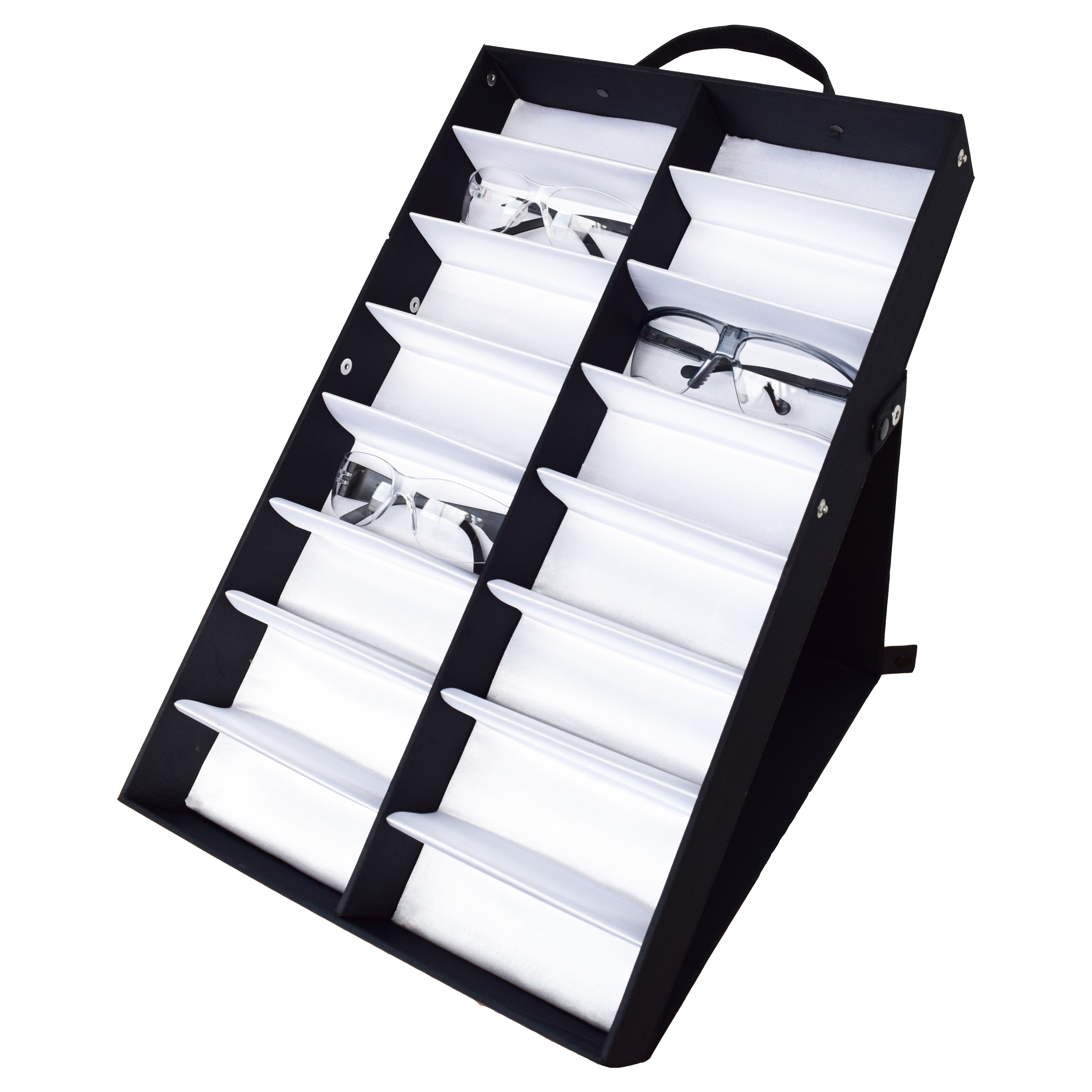 NITRAS Präsentationsbox für Schutzbrillen, Textil / Kunststoff, schwarz/weiß