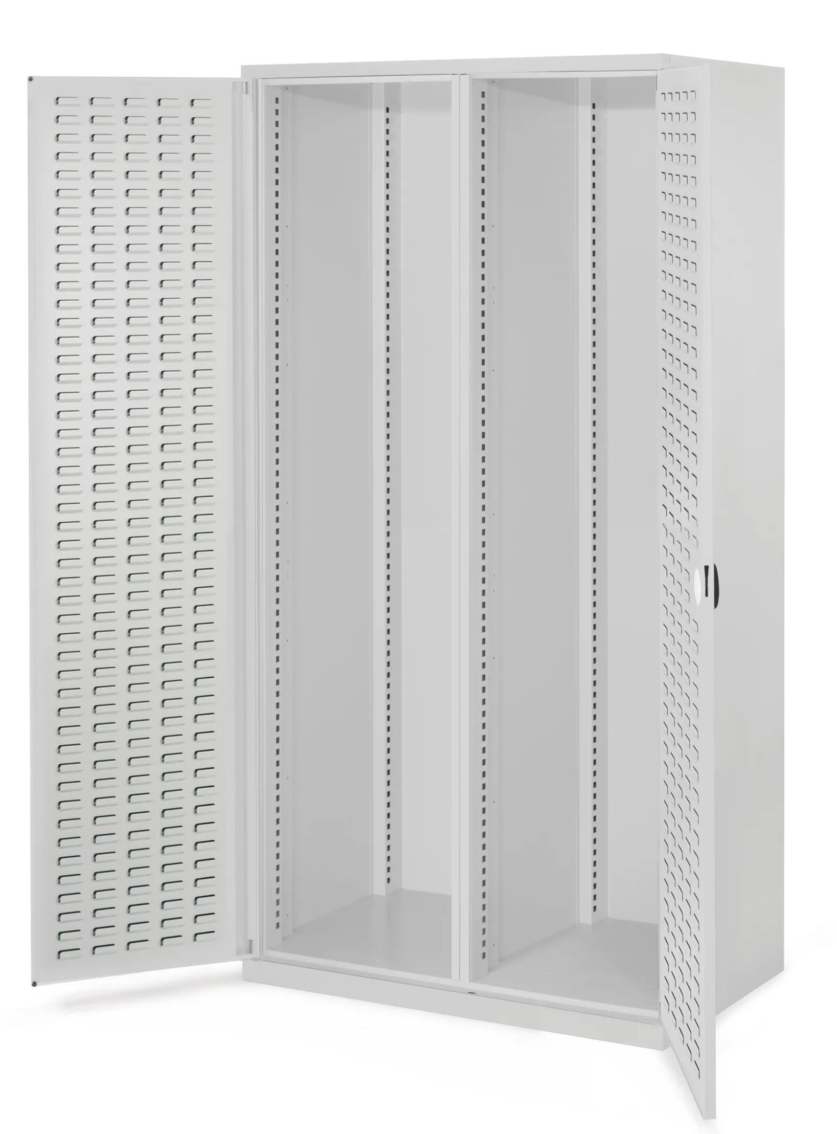 Schwerlastschrank von Kappes Systeme GmbH: Robustes, lichtgraues Stahlgeh?use mit Mitteltrennwand und Schlitzplatte, ideal f?r schwere Werkzeuge, bis 1,65 Tonnen belastbar.