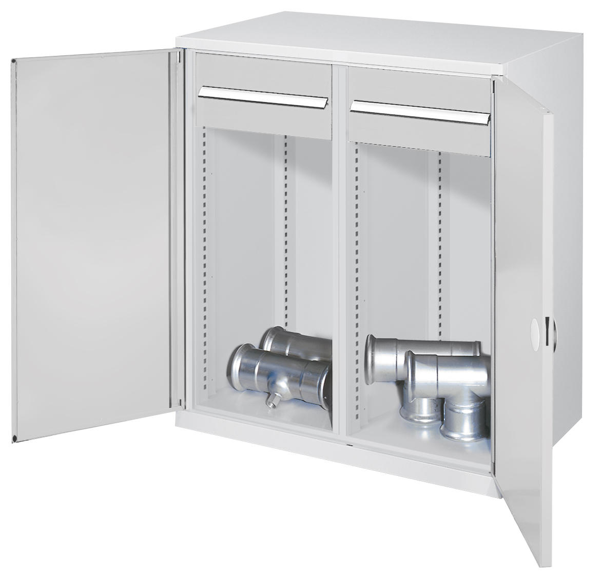 Der Schwerlast-Beistellschrank Modell 75 von Kappes Systeme bietet robuste Organisation mit einer Tragkraft von 1,65 Tonnen und sicherem Dreiriegelschloss.