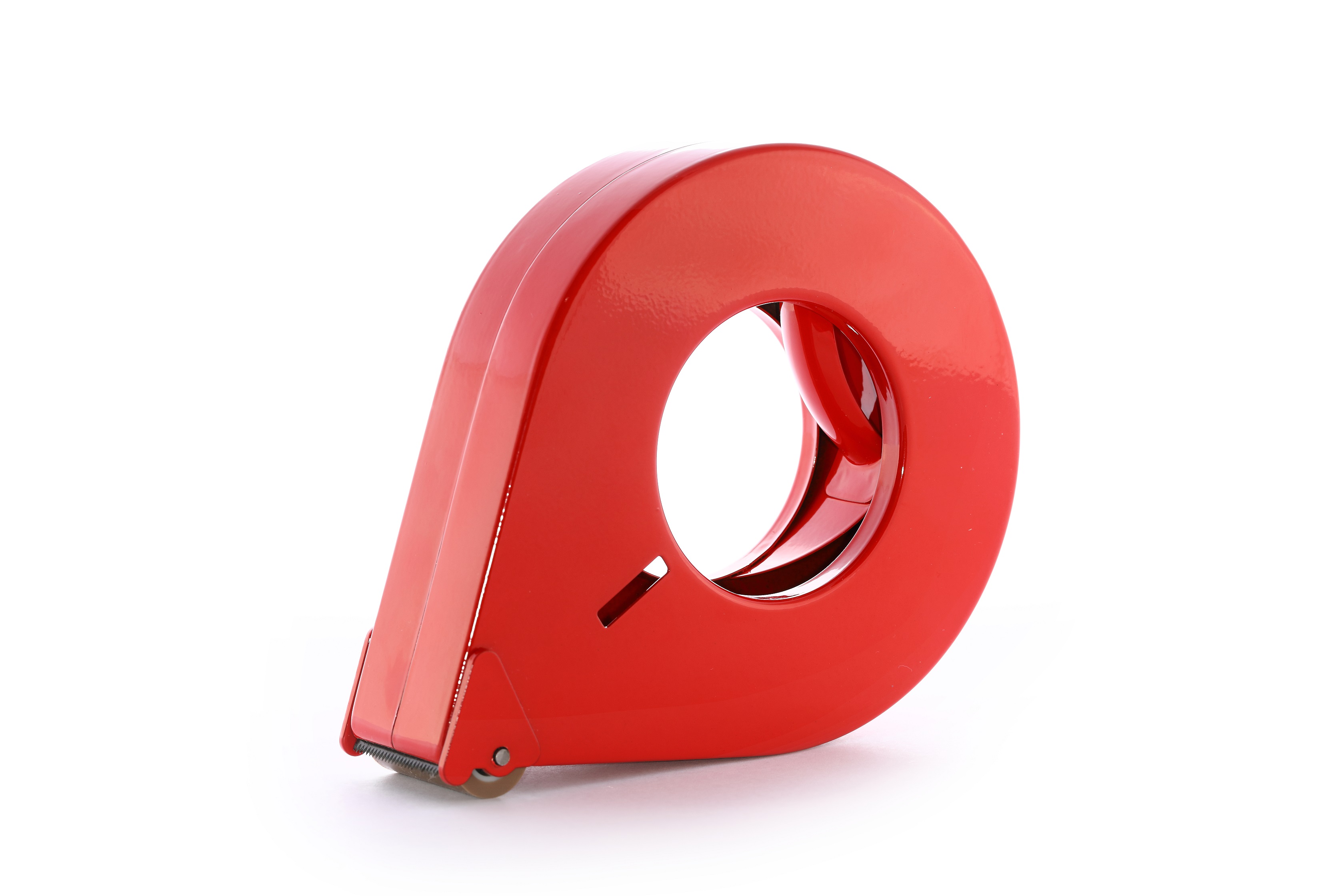 Handabroller aus Metall Rot mit Abrollbremse, 38mm Bandbreite, 122mm Außendurchmesser