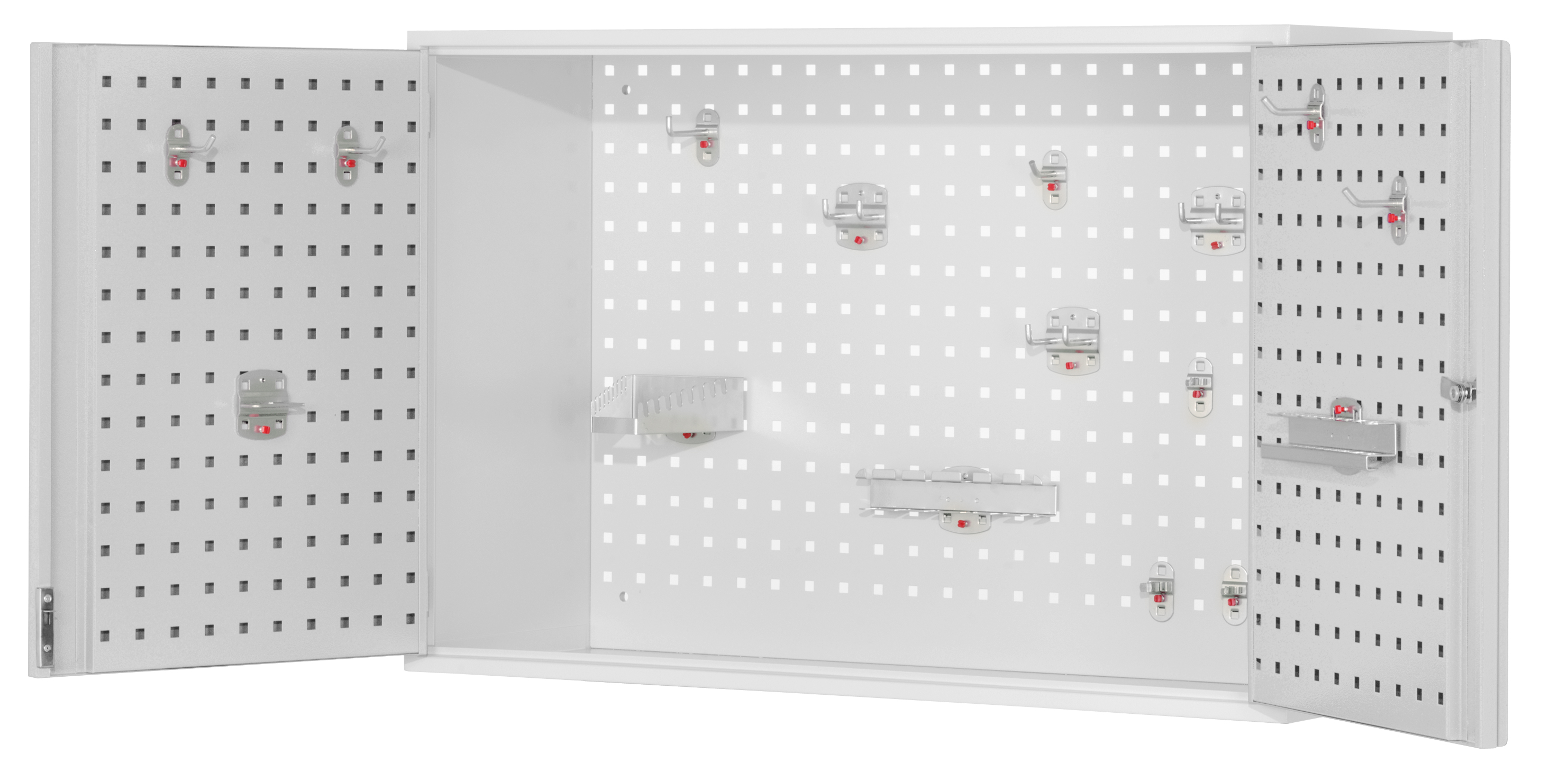 Der ®RasterPlan Hängeschrank Modell 10 von Kappes Systeme GmbH ist ein robuster, abschließbarer Stahlschrank mit flexibler Lochrückwand, ideal für Werkzeuge.