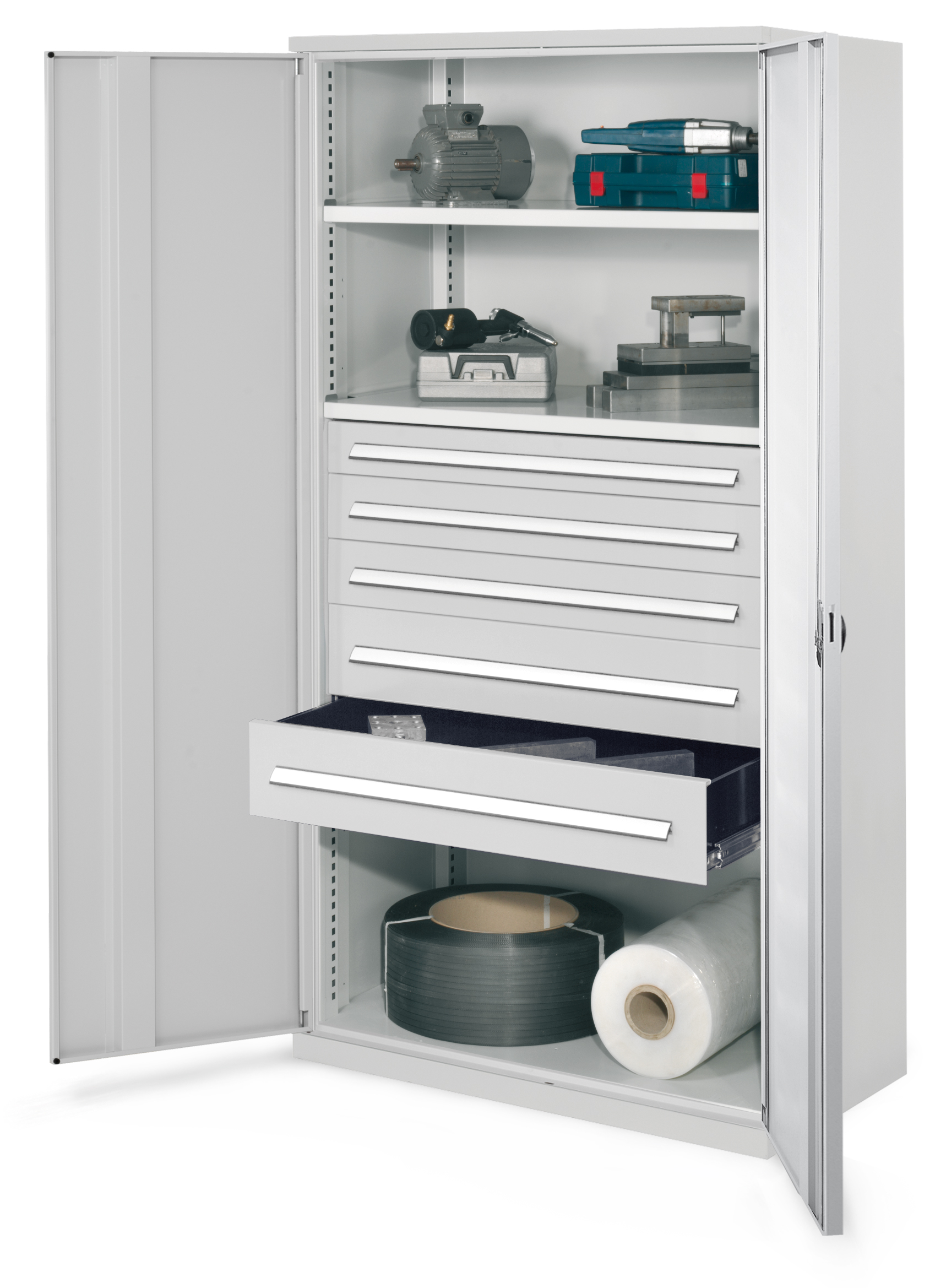 Der Schwerlastschrank Mod 44 von Kappes Systeme GmbH bietet robuste Lagerung für schwere Werkzeuge, mit Vollblechtür, verzinkten Fachböden und hoher Belastbarkeit.