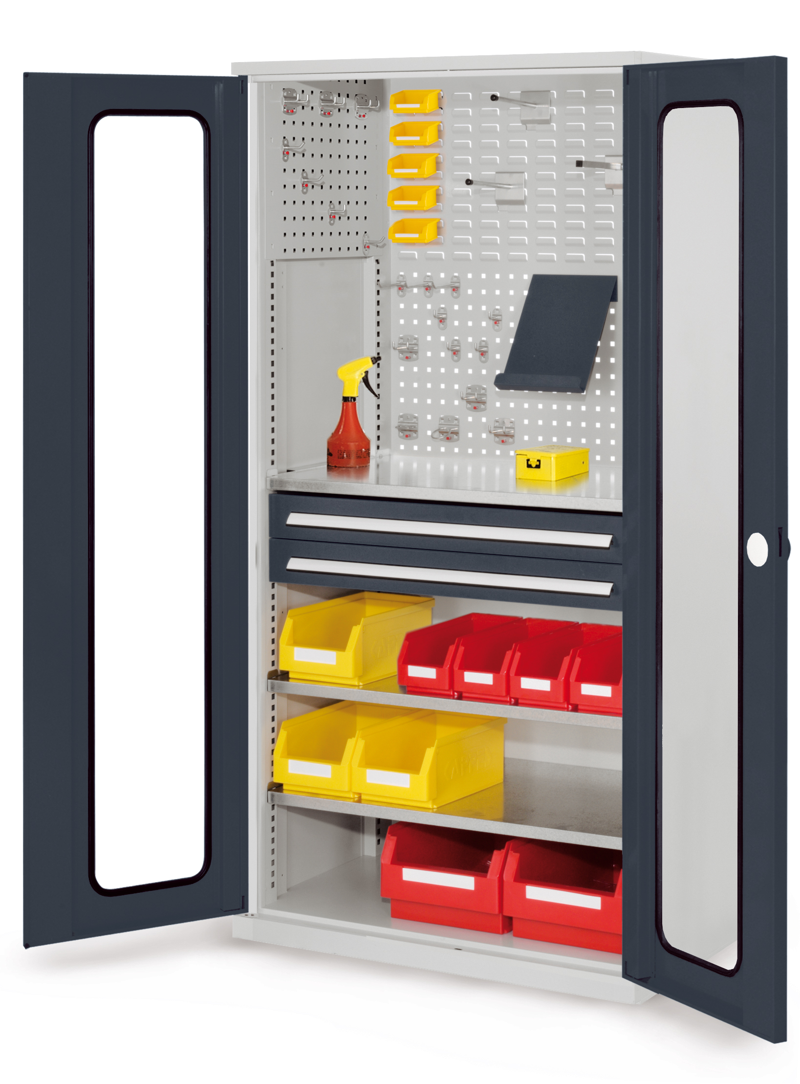 Der RasterPlan Schubladenschrank Modell 31 von Kappes Systeme GmbH bietet robuste Stahlkonstruktion, verstellbare Fachböden und sichere Aufbewahrung für Werkzeuge.