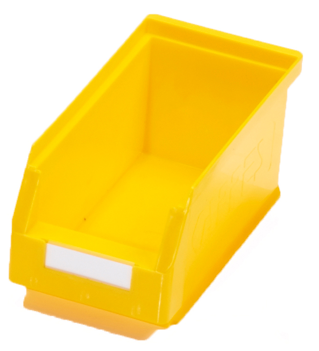 Der gelbe ®RasterPlan Lagersichtkasten Gr. 5 von Kappes Systeme GmbH bietet robuste Lagerung mit Aufhängeleiste, ideal für diverse Artikel und lebensmittelecht.