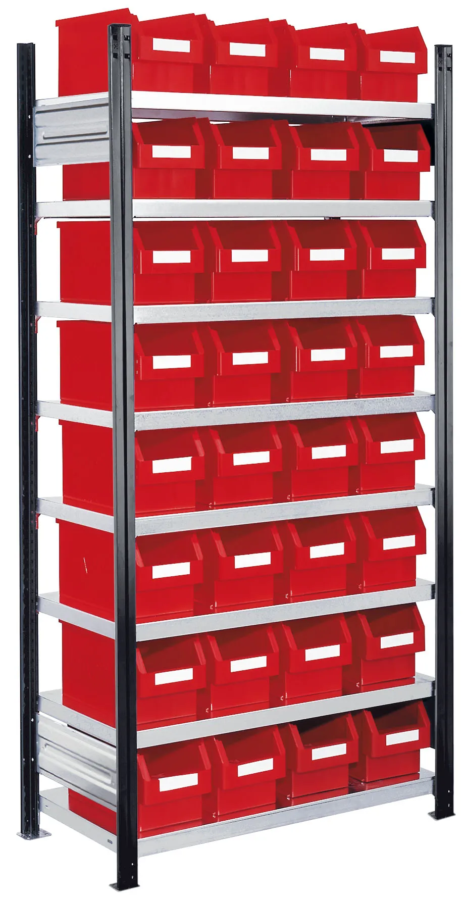 Das ?RasterPlan Steckregal Mod 12 von Kappes Systeme: Robustes, flexibles Lagersystem mit 32 Sichtk?sten, 125 kg Tragkraft pro Boden, ideal f?r industrielle Nutzung.