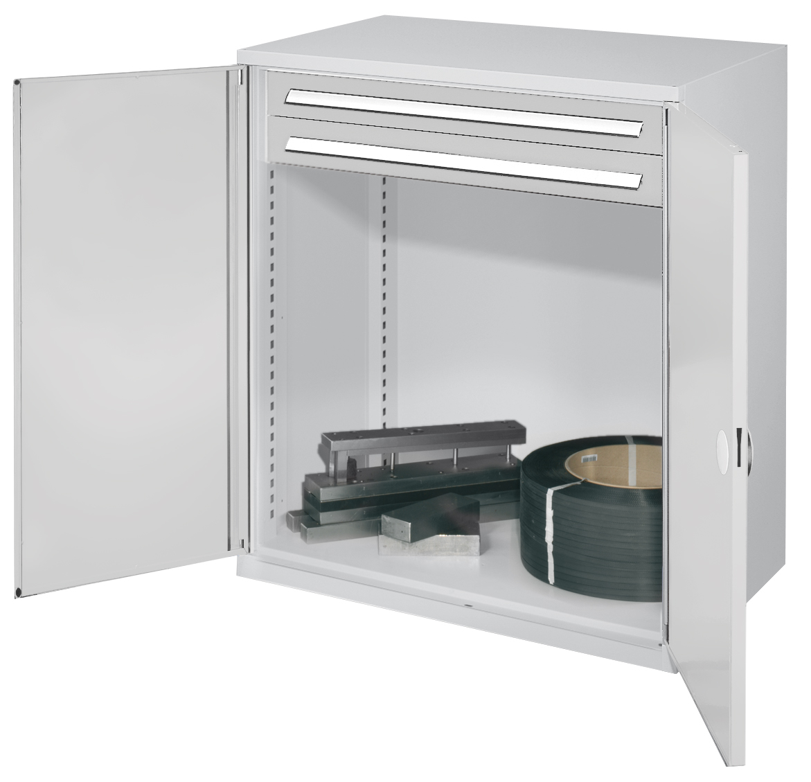 Der Schwerlast-Beistellschrank Modell 64 von Kappes Systeme: Robuste Stahlkonstruktion, 1,65 Tonnen Tragkraft, lichtgrau, mit sicheren Doppelwandtüren und flexibler Lagerung.