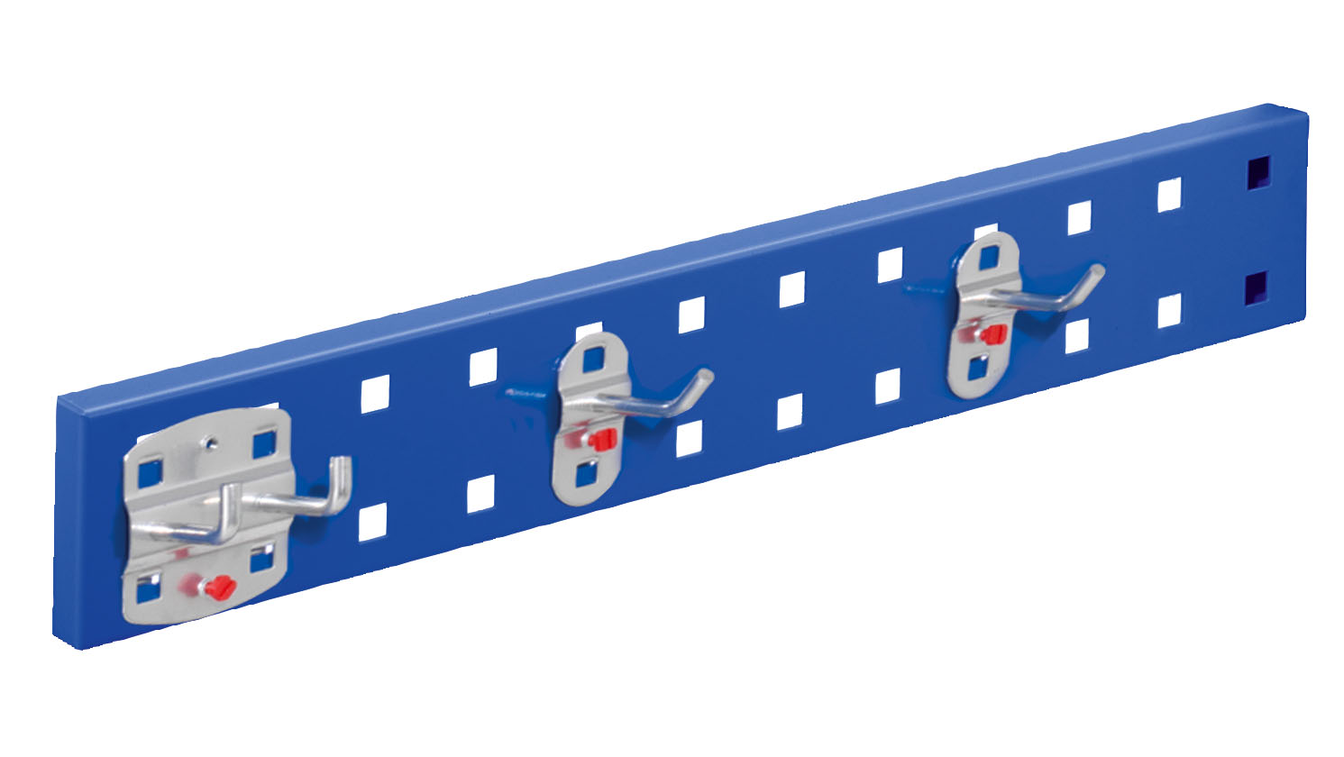 Produktbild der RasterPlan Wandschiene von Kappes Systeme GmbH: Robuste Lochplatte in RAL 5010, ideal zur flexiblen Werkzeugorganisation am industriellen Arbeitsplatz.