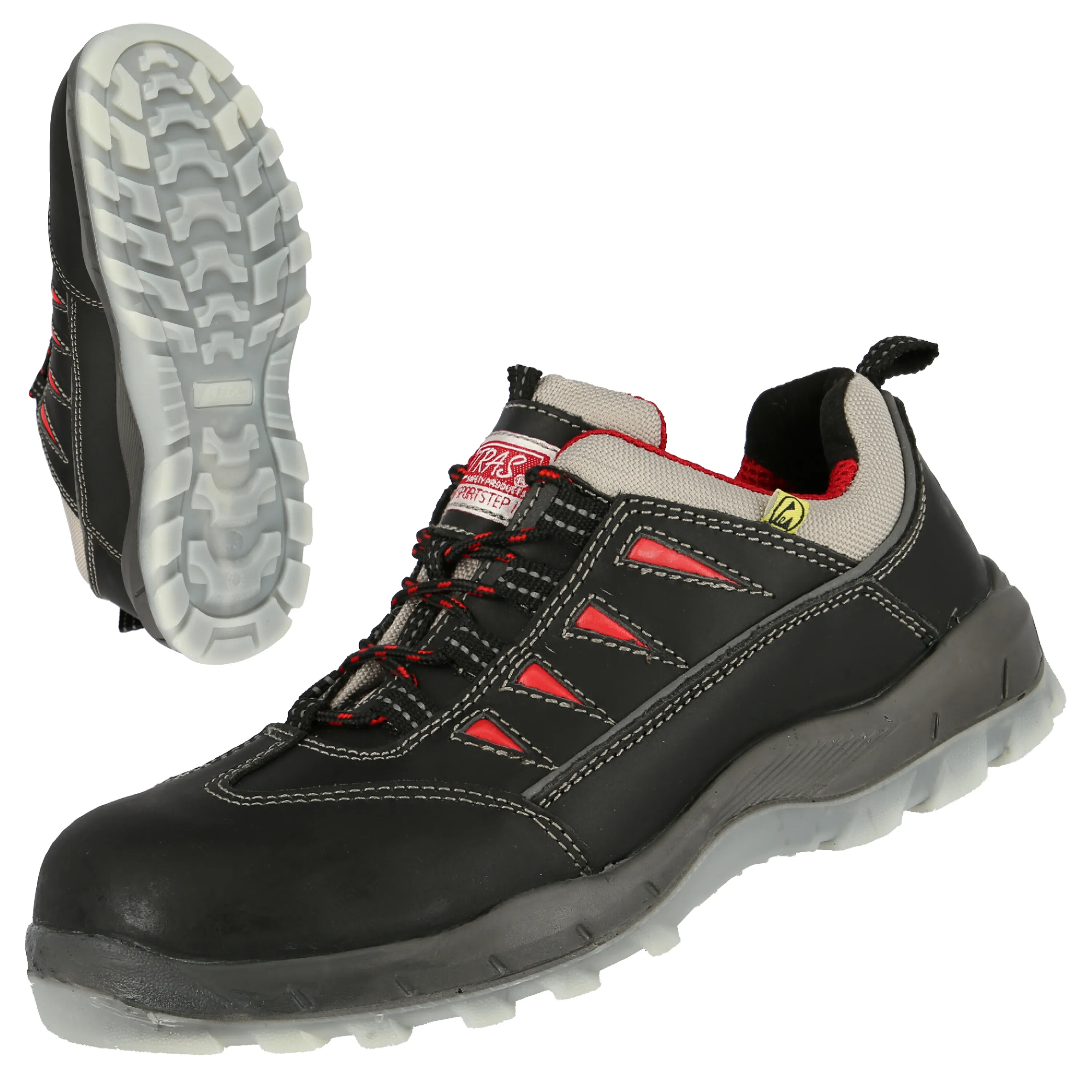 NITRAS SPORT STEP S3 Sicherheitshalbschuhe in elegantem Schwarz aus Vollleder bieten optimalen Schutz und Komfort mit rutschhemmender Sohle und Fiberglas-Zehenkappe.