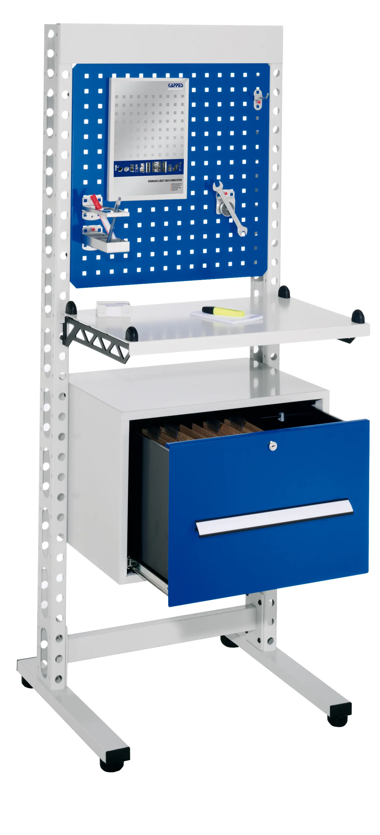 Der ErgoPlus Steharbeitsplatz von Kappes Systeme GmbH bietet Effizienz und Flexibilit?t mit robustem Design, modularer Bauweise und einer praktischen Schublade.