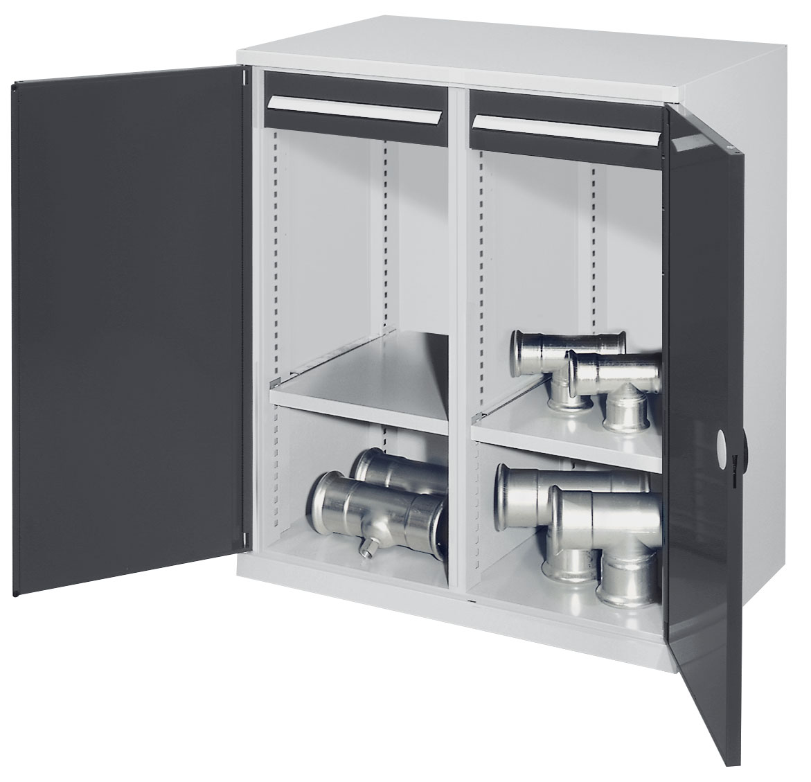 Der Schwerlast-Beistellschrank Modell 73 von Kappes Systeme GmbH bietet robuste Lagerlösungen mit stabiler Stahlkonstruktion, flexiblen Fachböden und sicherem Zylinderschloss.