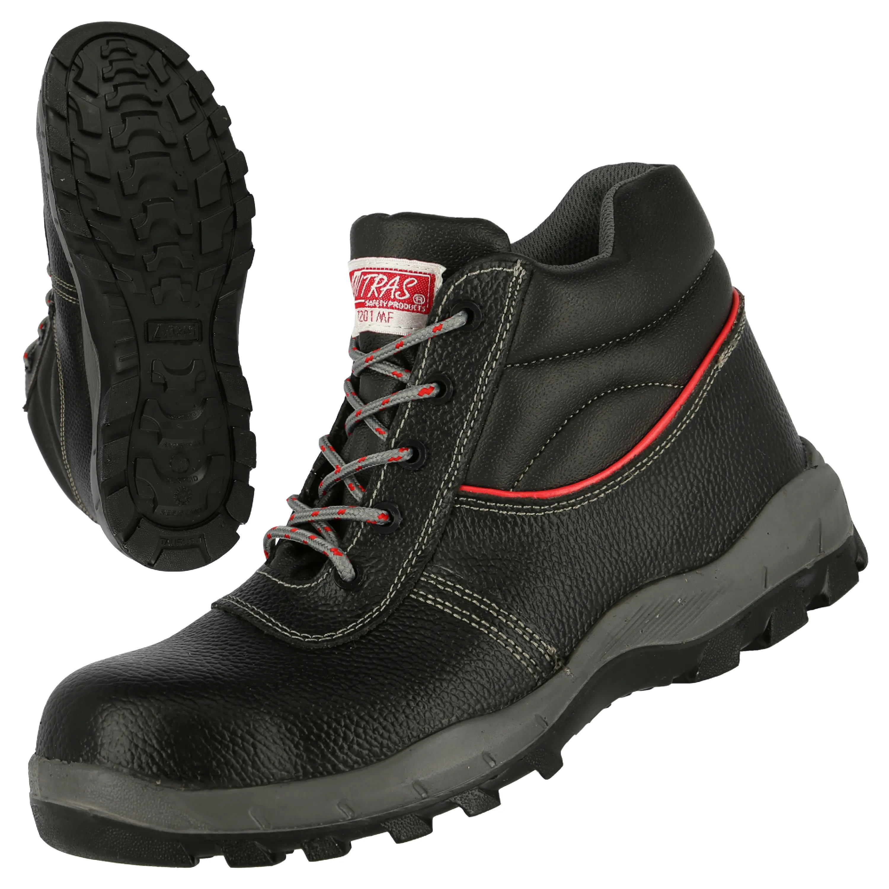 NITRAS STEP MID MF Sicherheitsstiefel in Schwarz aus Vollleder bieten S3-Schutz, rutschfeste Sohle, Fiberglas-Zehenkappe und metallfreie Zwischensohle f?r Komfort.