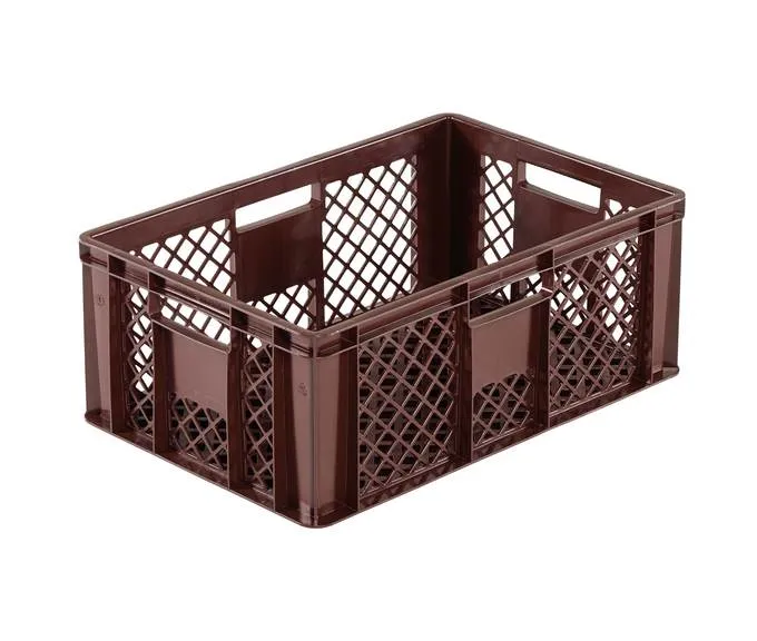 Der Bekuplast Transportkorb 600x400x240 mm aus HDPE bietet 45 Liter Volumen, offene Griffe und durchbrochene Struktur für optimale Belüftung und einfache Handhabung.