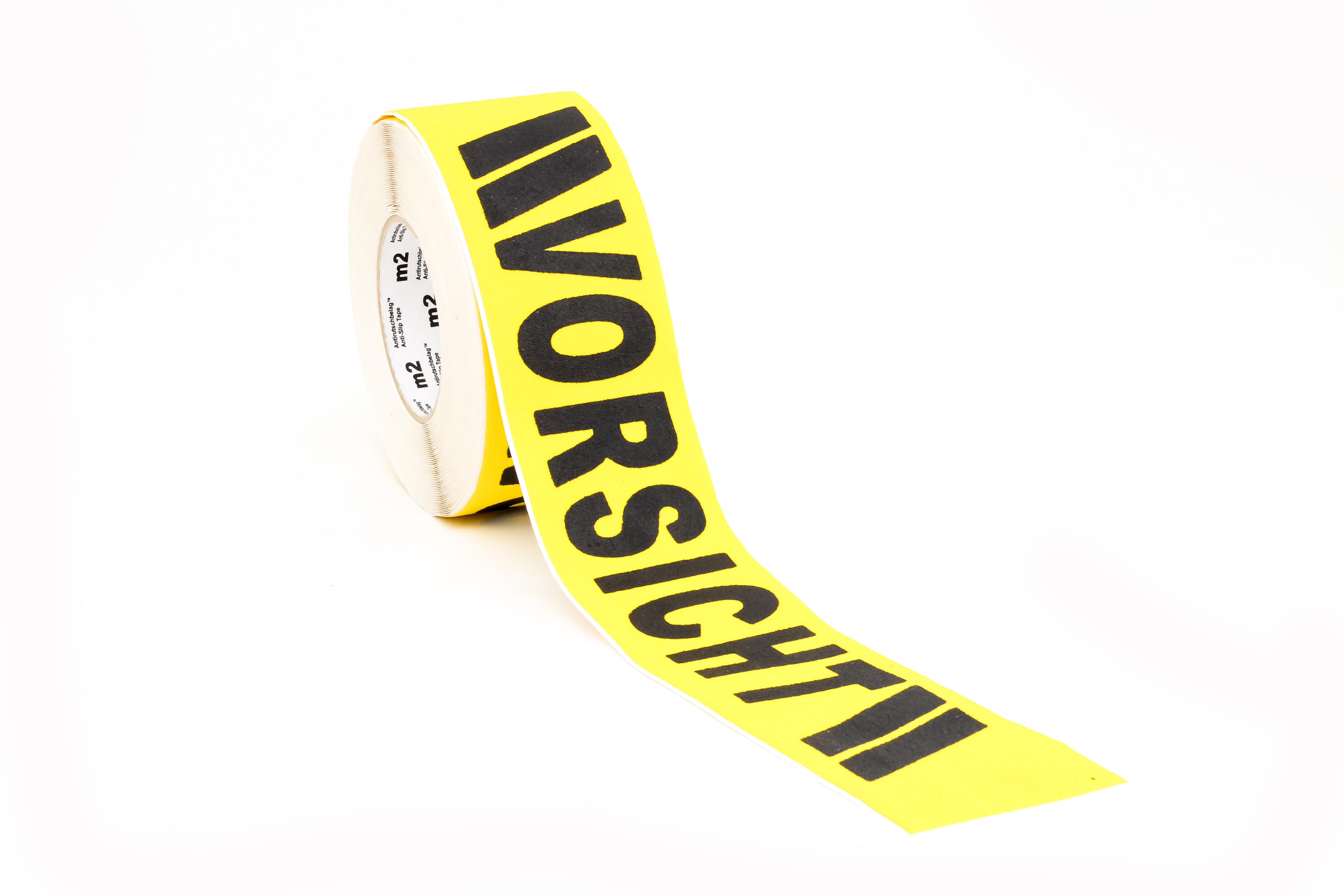 m2-Antirutschbelag Warnmarkierung schwarz/gelb mit Text "Vorsicht" Rolle 75mm x 18,3m