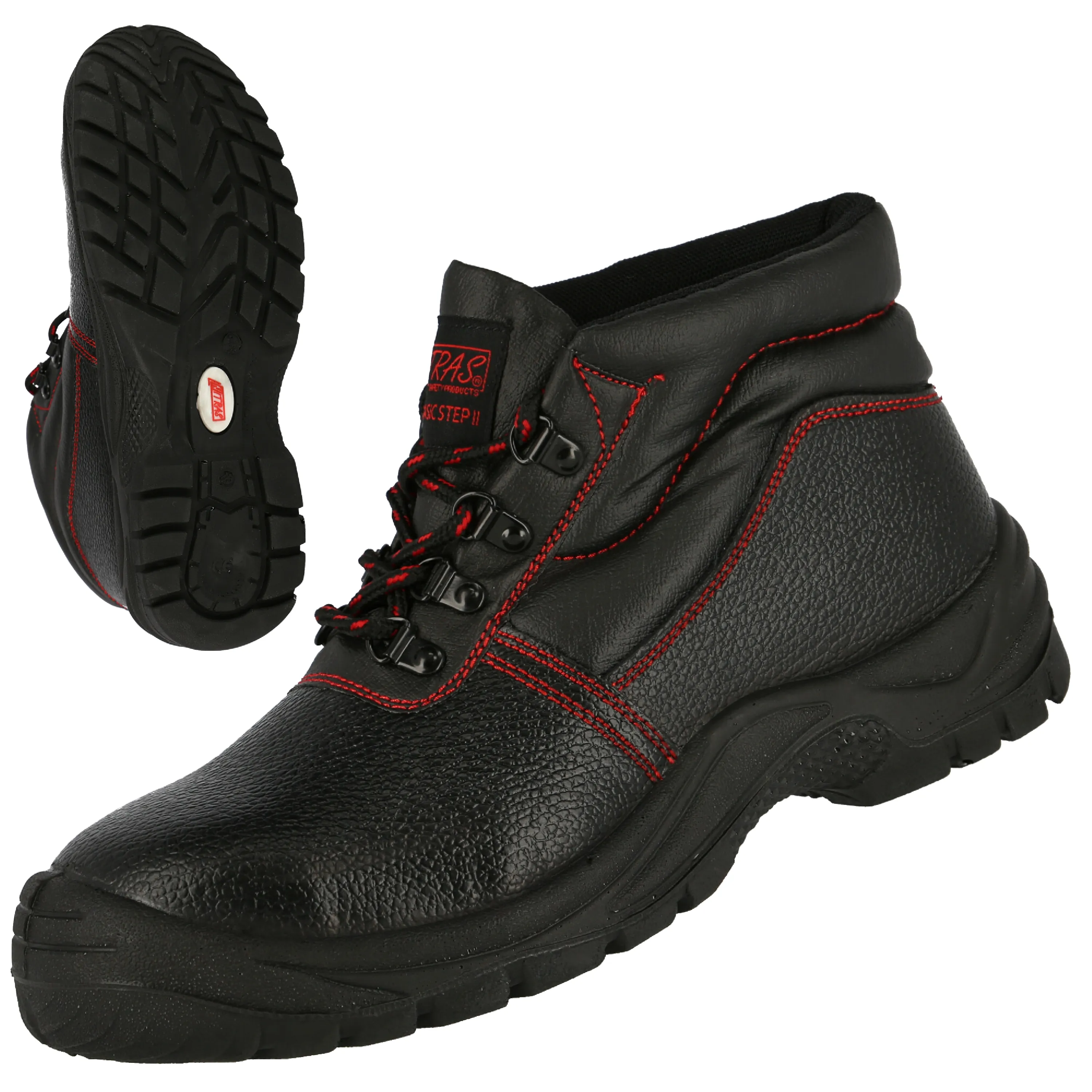 NITRAS BASIC STEP MID S3 Sicherheitsstiefel aus schwarzem Vollleder bieten robusten Schutz mit Stahlkappe, rutschfester Sohle und ergonomischem Komfort.