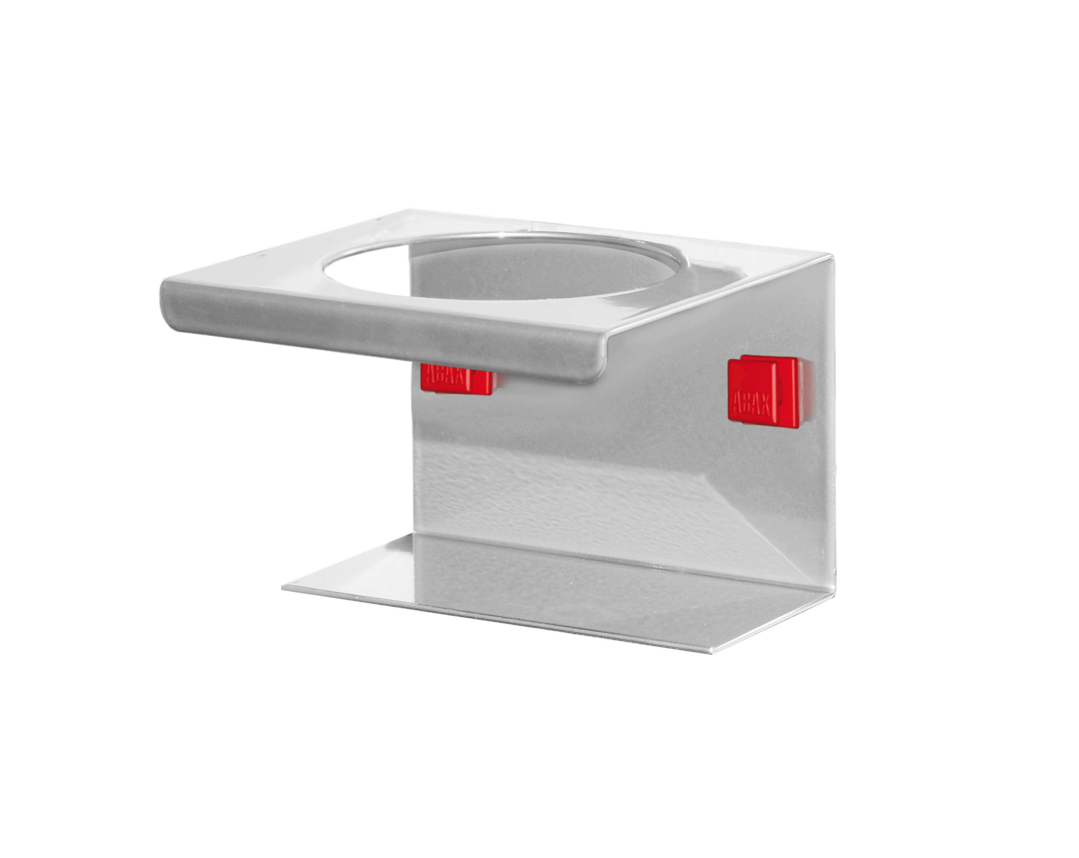 ABAX® Dosenhalter 1-fach in Alufarben, 70 mm Durchmesser, 100 mm Breite. Werkzeuglose Montage, flexibel und sicher, ideal für ®RasterPlan Systeme.