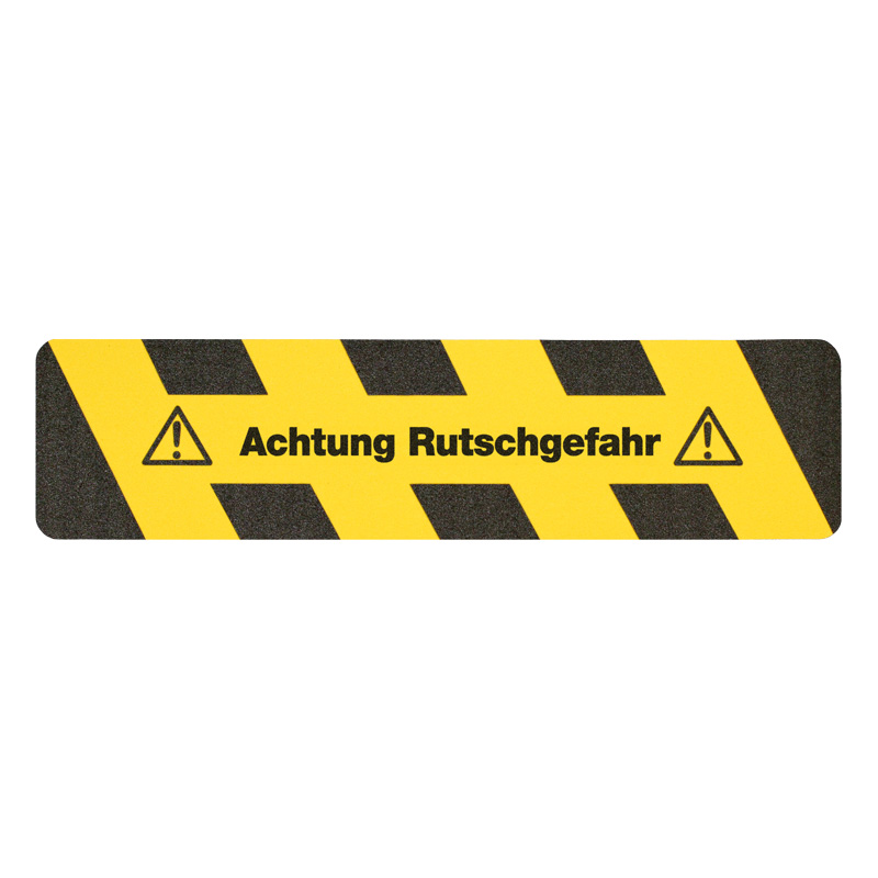 m2-Antirutschbelag Warnmarkierung schwarz/gelb Text "Achtung Rutschgefahr" Streifen 150x610mm