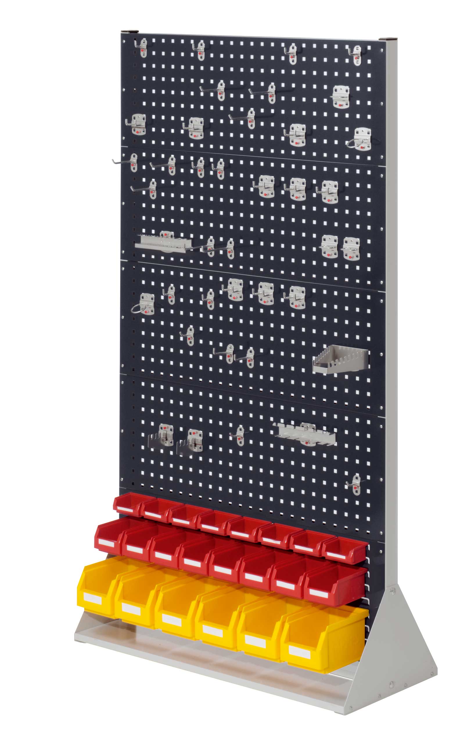 Die doppelseitige ®RasterPlan Stellwand Gr.5 von Kappes Systeme GmbH bietet mit H1790 x B1000 x T430 mm und RAL 7035/7016 optimale Werkzeugorganisation.
