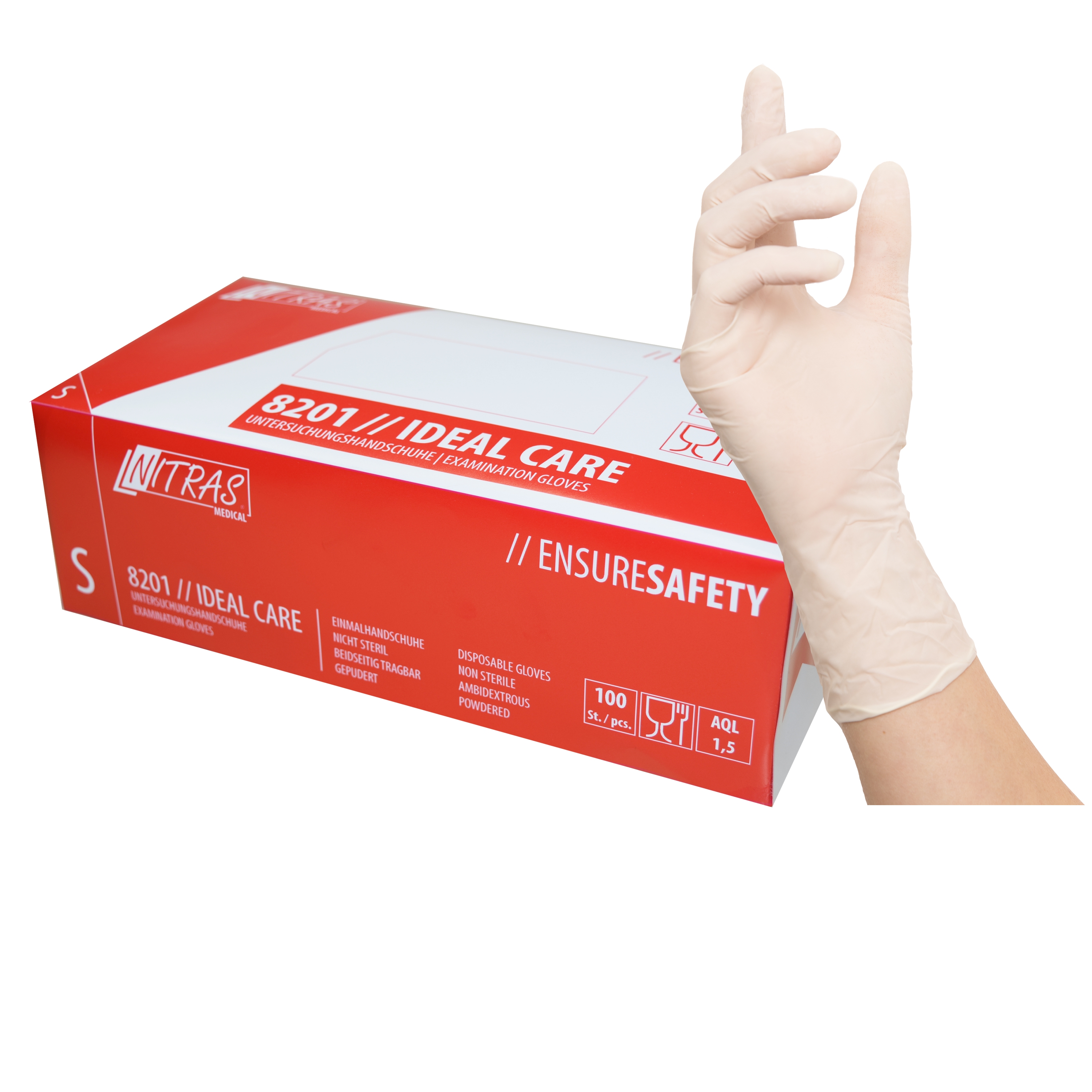 NITRAS IDEAL CARE, Latex-Einmalhandschuhe, weiß, Box à 100 Stück NITRAS IDEAL CARE, Latex-Einmalhandschuhe, weiß, Box à 100 Stück