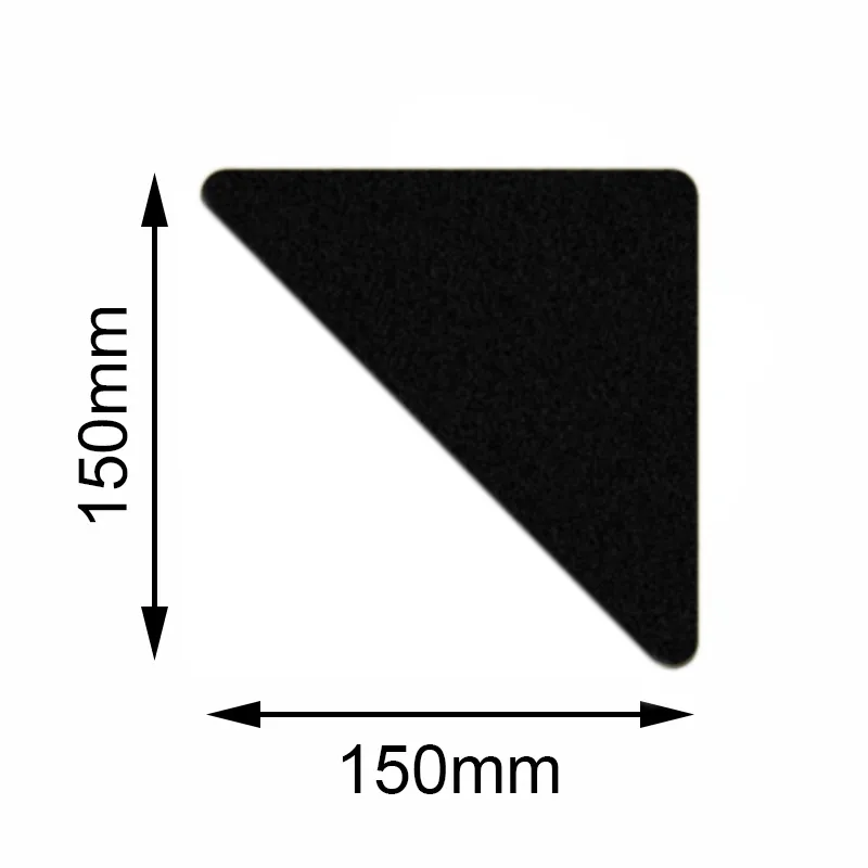 Produktbild zeigt schwarze, dreieckige Bodenmarkierer von Mehlhose Antirutschprodukte GmbH, 150x150mm, selbstklebend, rutschhemmend, ideal f?r Innenbereiche.