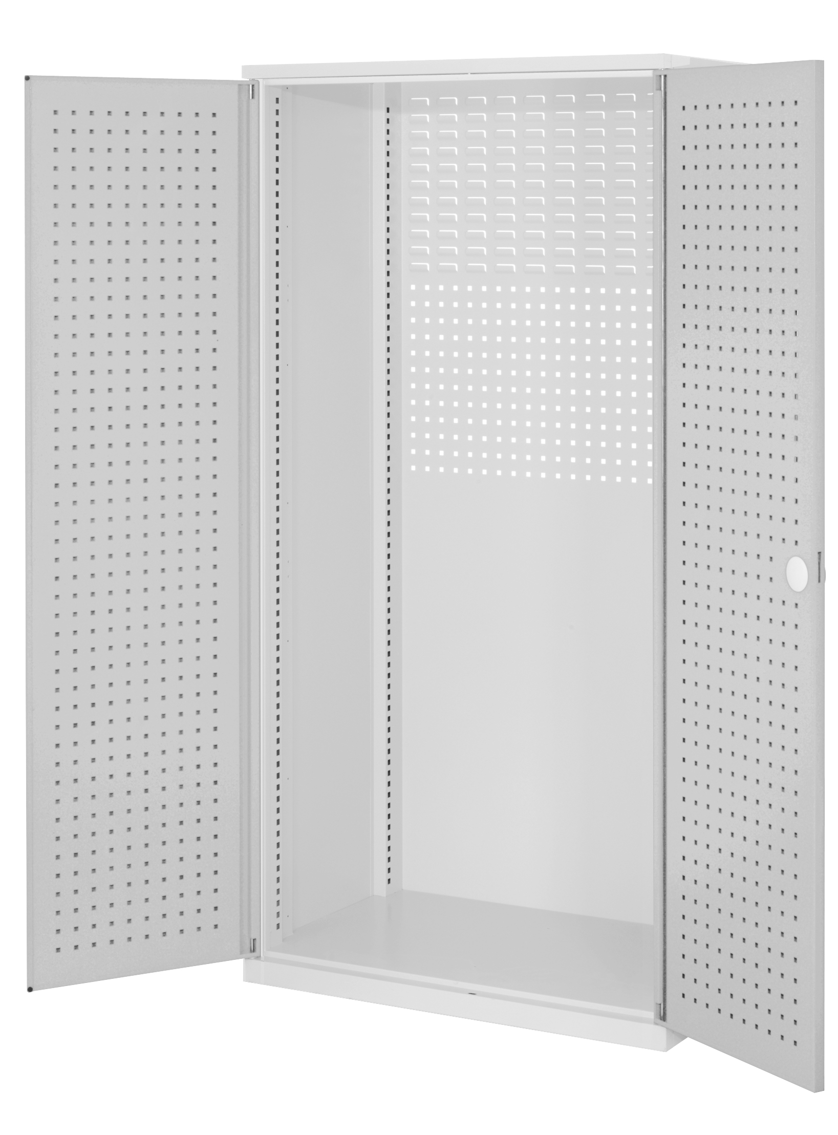 ®RasterPlan Schubladenschrank Leergehäuse 1950 x 1000 x 600 mm RAL 7035. Modell 10 Lochplattentüren.