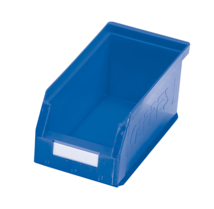 Der blaue ®RasterPlan Lagersichtkasten Gr. 6 von Kappes Systeme ist robust, stapelbar und ideal für die Lagerung von Kleinteilen. Maße: 230x140x130 mm.