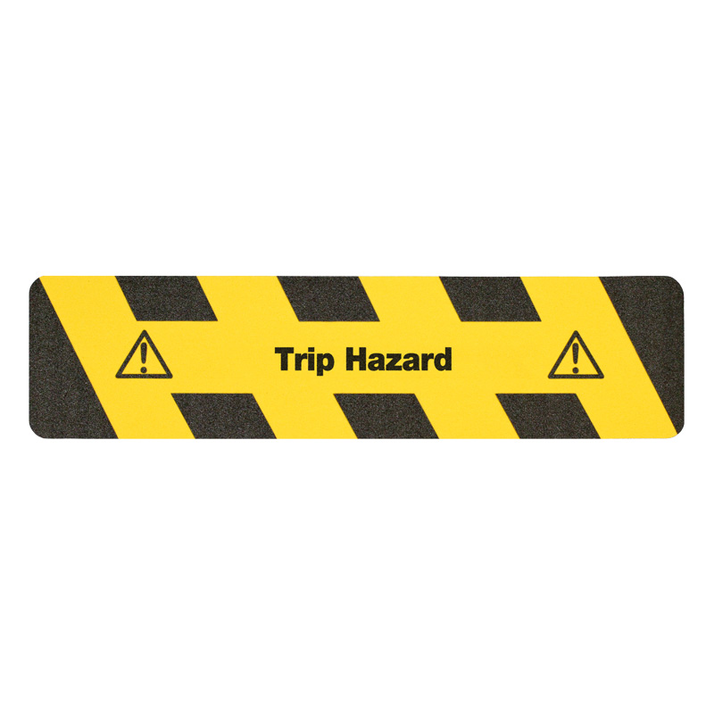 m2-Antirutschbelag Warnmarkierung schwarz/gelb Text "Trip Hazard" Streifen 150x610mm