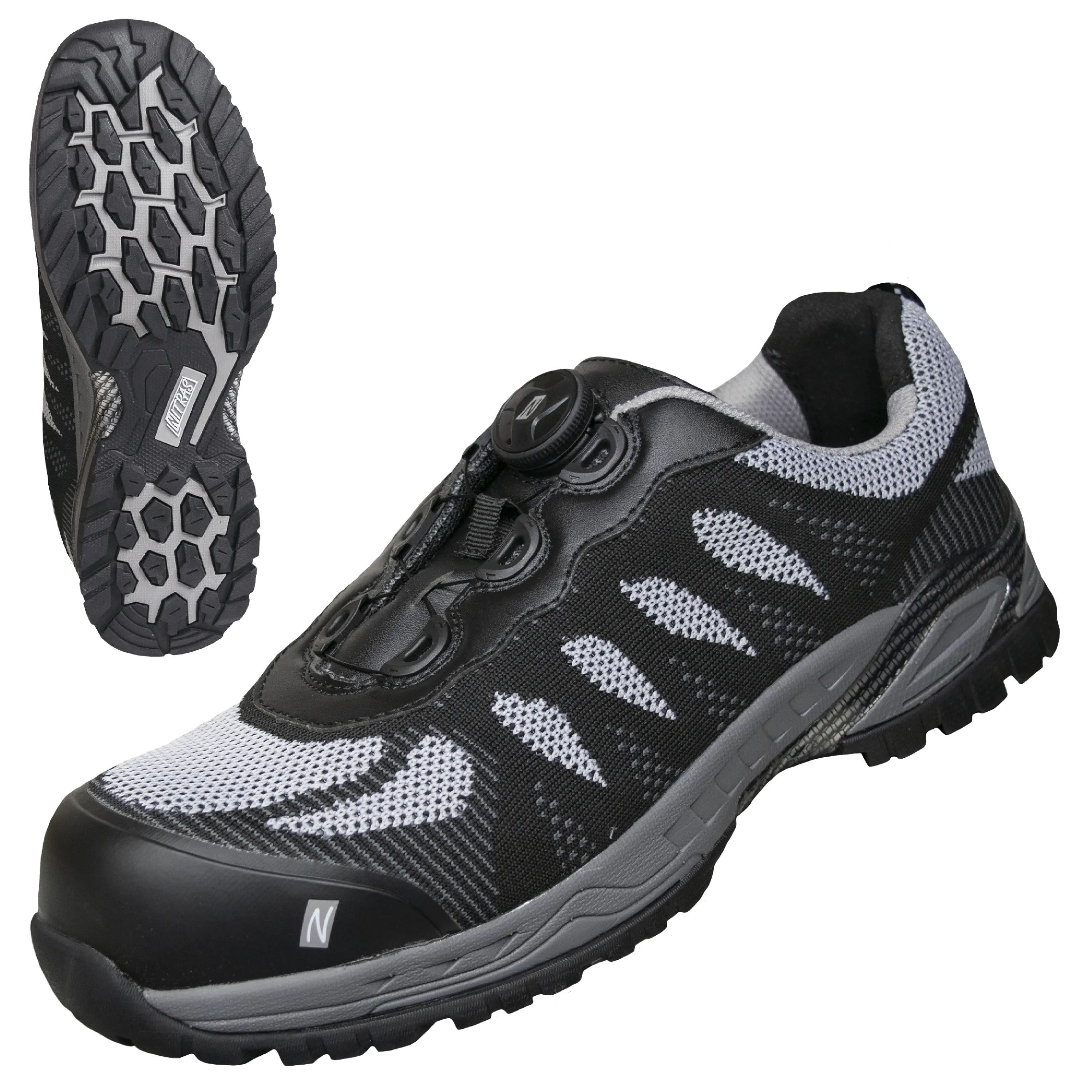 NITRAS PRO STEP FIT Sicherheitshalbschuhe in modernem Schwarz/Grau bieten sportlichen Look, erstklassige Sicherheit und Komfort mit robustem Textil und Nitril/EVA-Sohle.