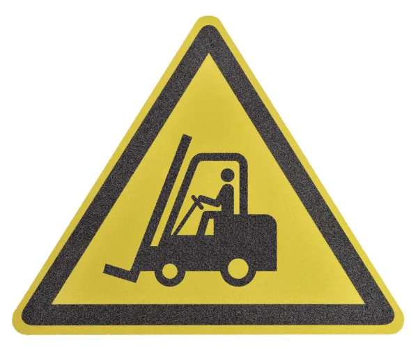 Antirutschbelag "Vorsicht Stapler" von Mehlhose: Dreieck 600mm, rutschhemmend, UV-beständig, stark haftend, für diverse Untergründe, ideal zur Unfallvermeidung.