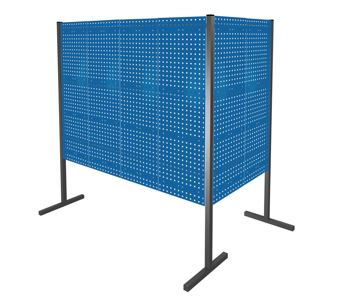 Das ®RasterPlan Trennwandsystem Doppelfeld 90° von Kappes Systeme GmbH bietet flexible Raumteilung mit robusten Lochplatten, ideal für industrielle Umgebungen.