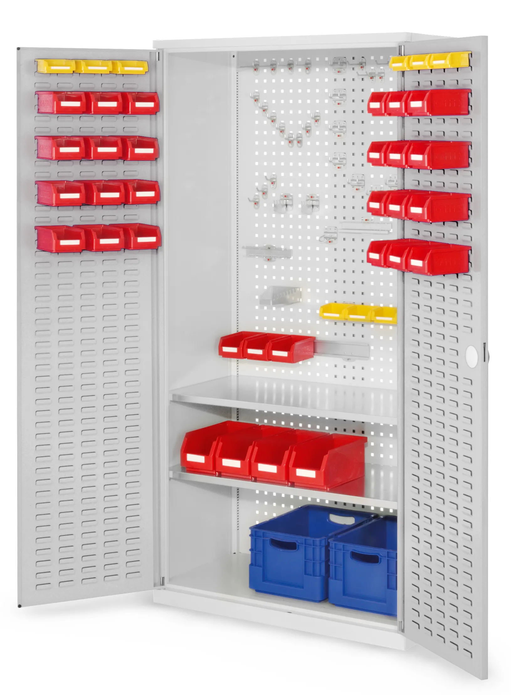 Der RasterPlan Werkzeugschrank Modell 5 500 von Kappes Systeme GmbH in Lichtgrau bietet mit robustem Stahl, verstellbaren Fachböden und sicherem Zylinderschloss optimalen Schutz.
