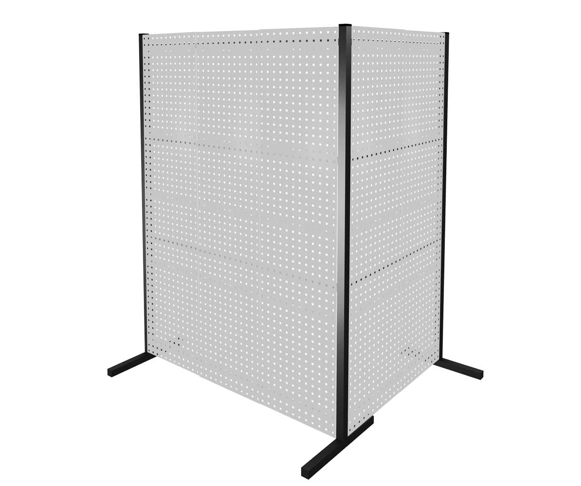 Das ®RasterPlan Trennwand Doppelfeld 90° von Kappes Systeme GmbH in RAL 7035 bietet flexible Raumtrennung mit fünf Lochplatten für individuelle Anpassung.