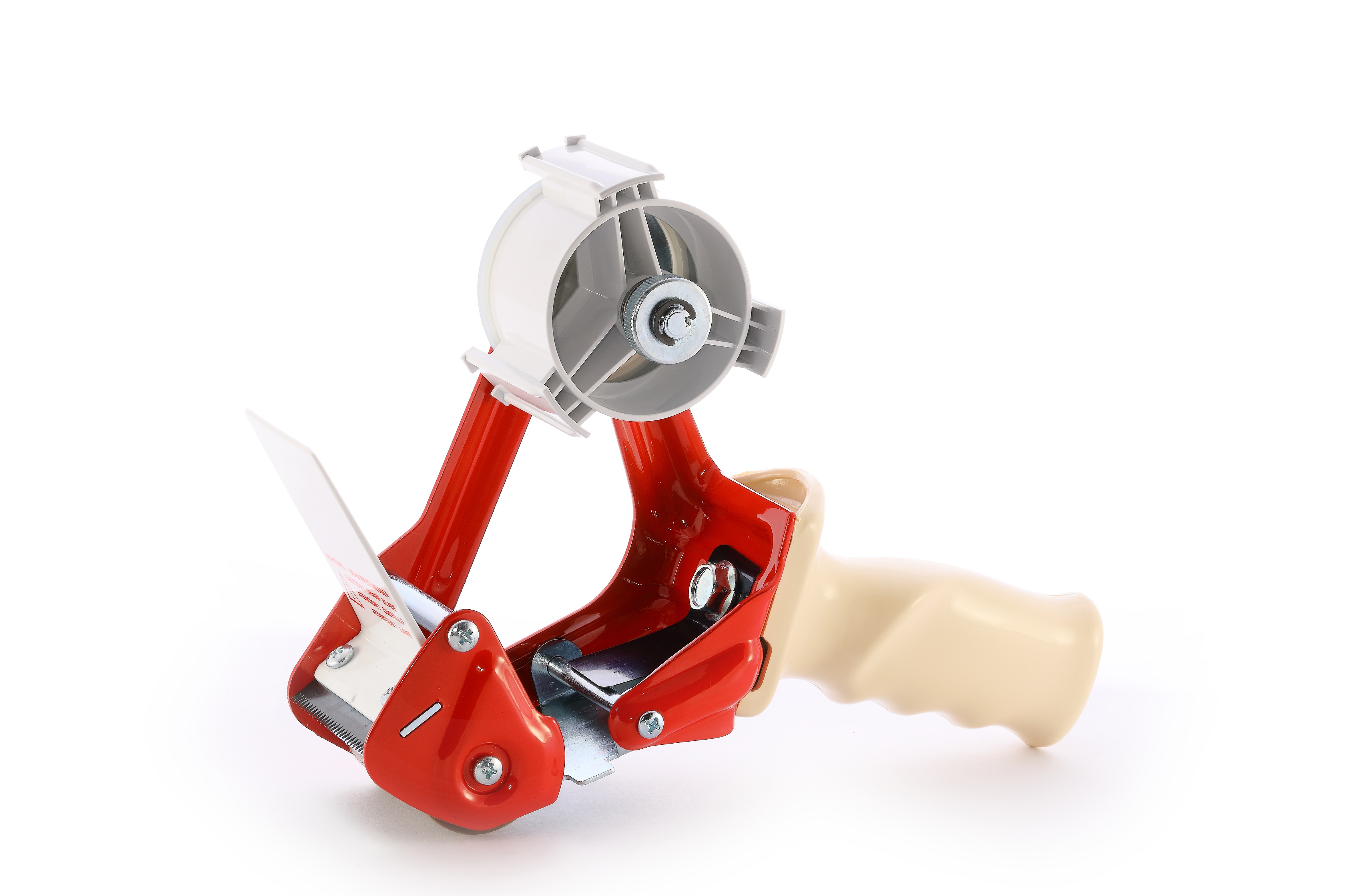 Professioneller Handabroller Rot mit Abrollbremse, 50mm Bandbreite, 136mm Außendurchmesser