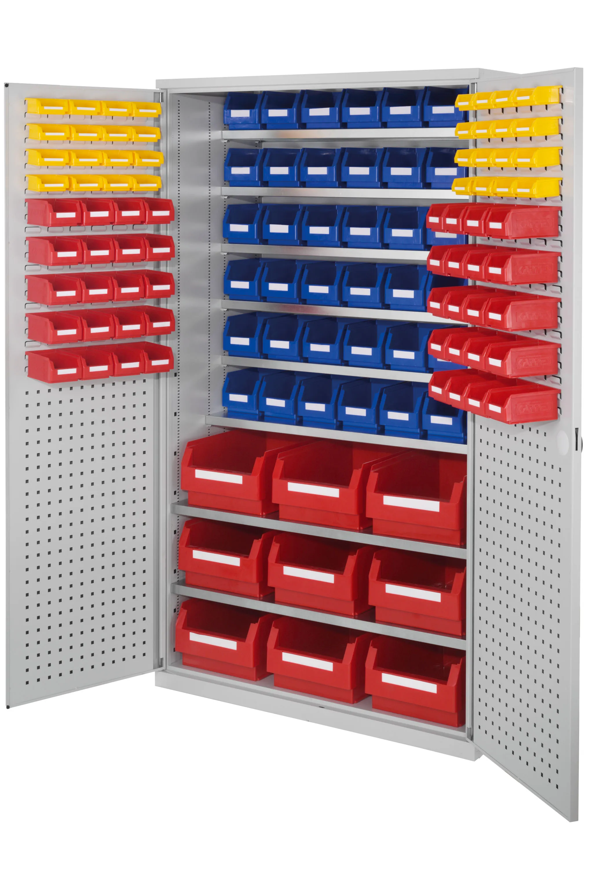Großraumschrank von Kappes Systeme in Lichtgrau, 1950x1130x590 mm. Robuste Stahlkonstruktion mit flexiblen Modulen und sicherem Zylinderschloss. Ideal für Industrie.