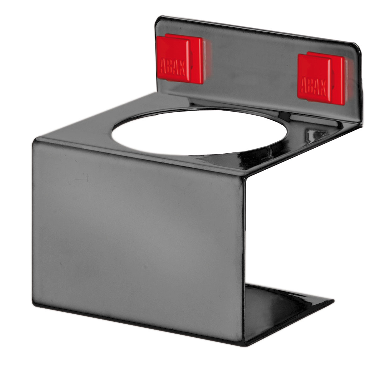 ABAX® Sprühflaschenhalter in Anthrazitgrau, Ø 52 mm, B 76 mm. Werkzeuglose Montage, flexibel und wiederverwendbar. Ideal für Kappes ®RasterPlan Systeme.