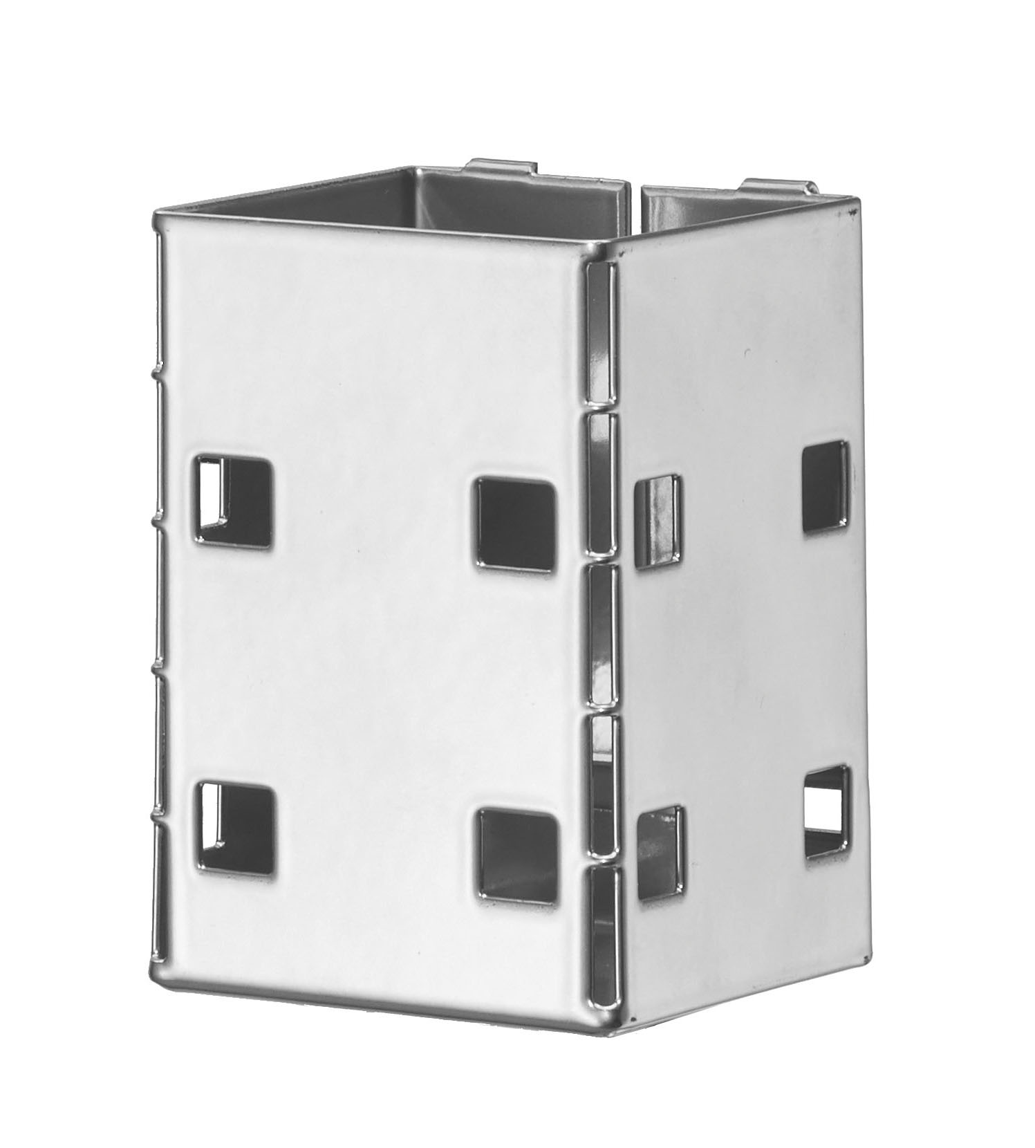 ABAX® Stifteköcher, alufarben, 63x70x110 mm, kompatibel mit ®RasterPlan Werkzeughaltern, bietet werkzeuglose Montage und flexible Positionierung.