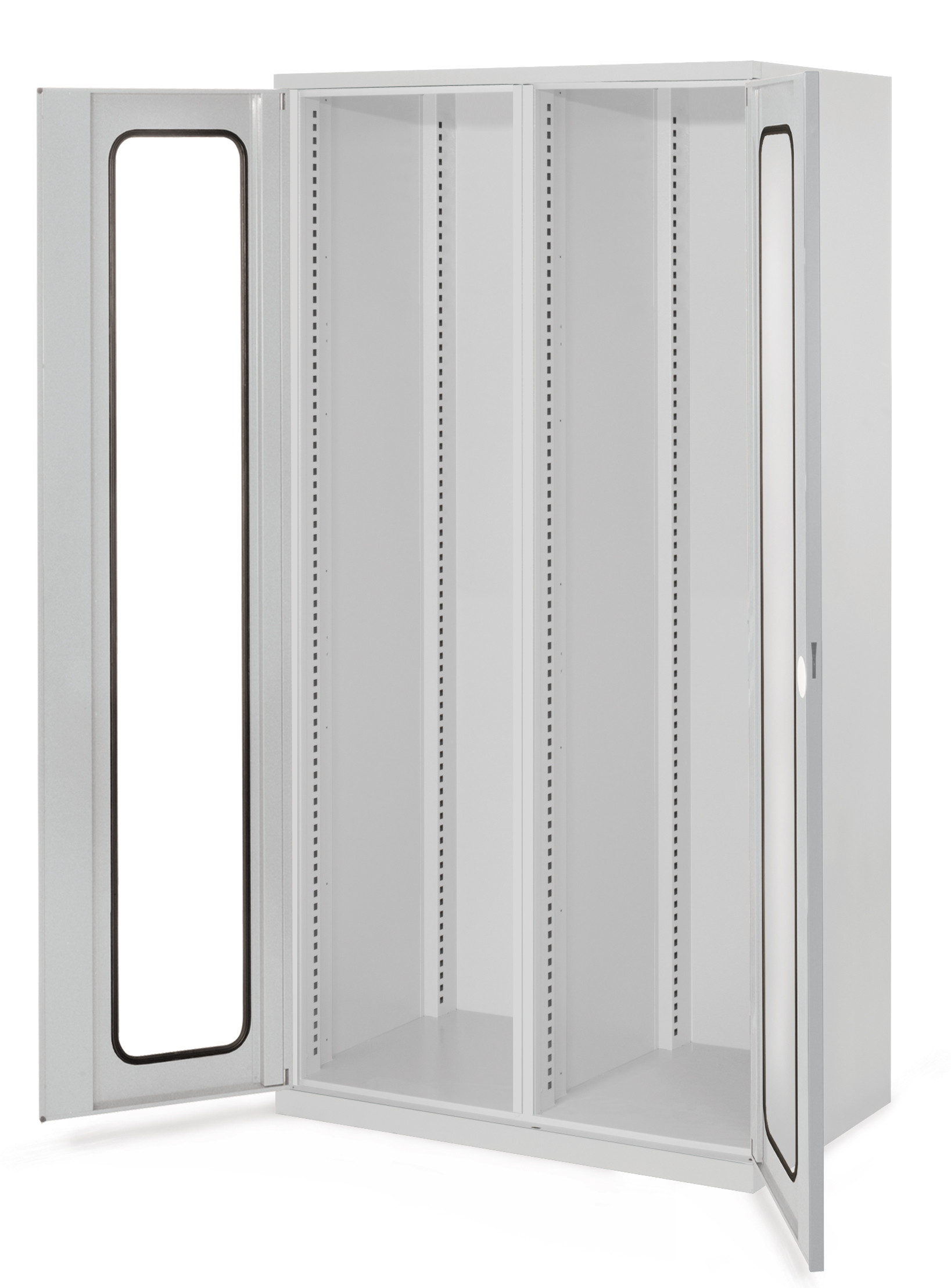 Schwerlastschrank Leergehäuse/Mod 50 1950 x 1000 x 600 mm RAL 7035. Mit Mitteltrennwand Sichtfenstertüren.