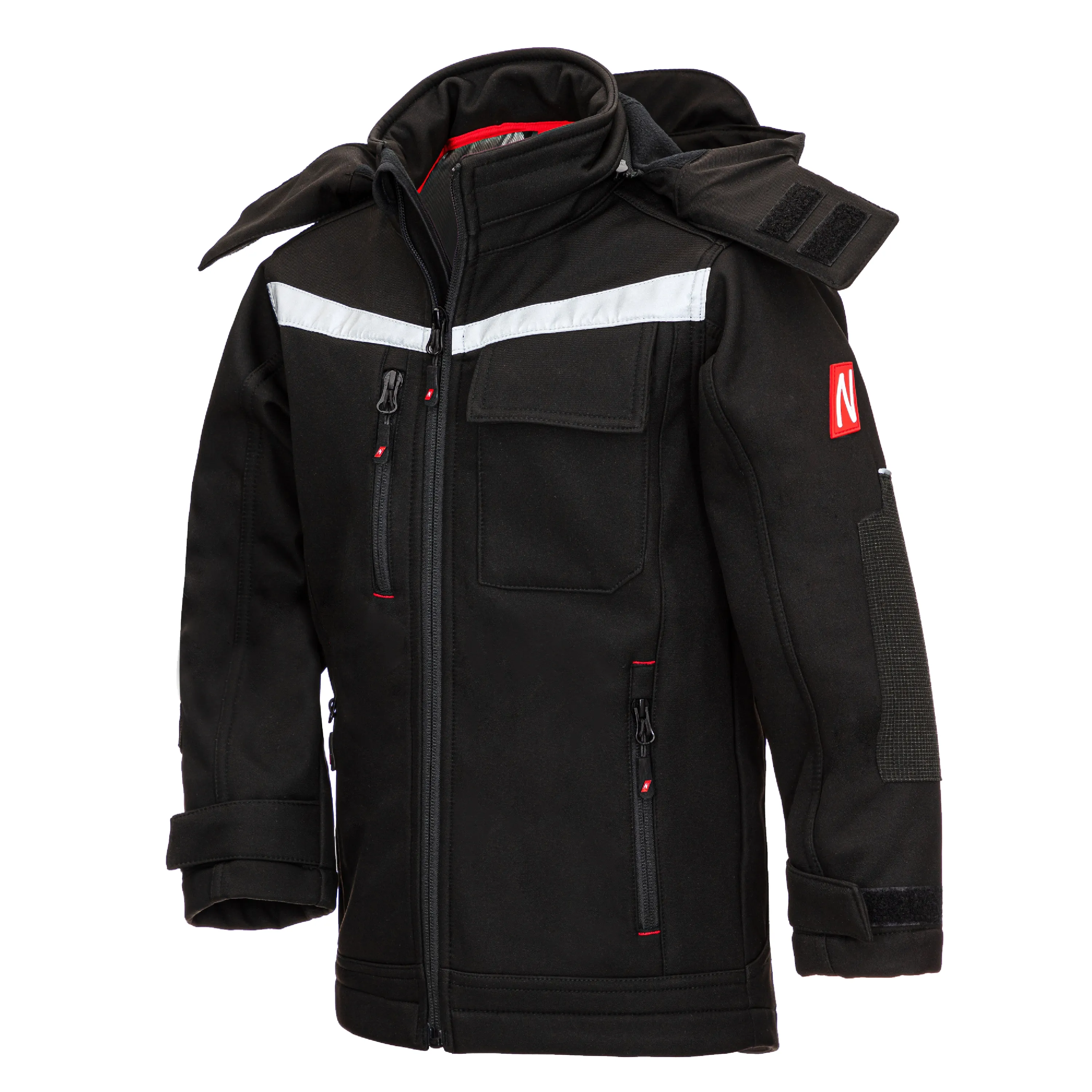 NITRAS MOTION TEX KIDS Softshelljacke in Schwarz: Stilvolles Design, wasser- und windabweisend, mit abnehmbarer Kapuze und Reflexelementen f?r mehr Sicherheit.