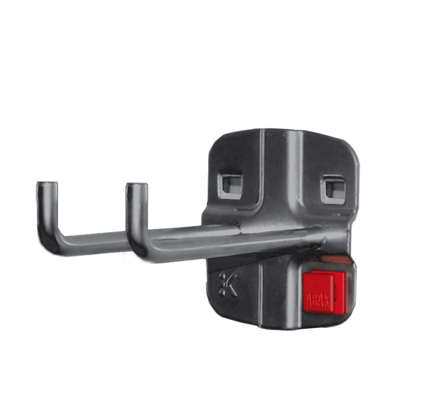 ABAX® Doppelter Werkzeughalter in Anthrazitgrau, 75 mm, bietet werkzeuglose Montage und flexible Aufbewahrung. Kompatibel mit ®RasterPlan Systemen.