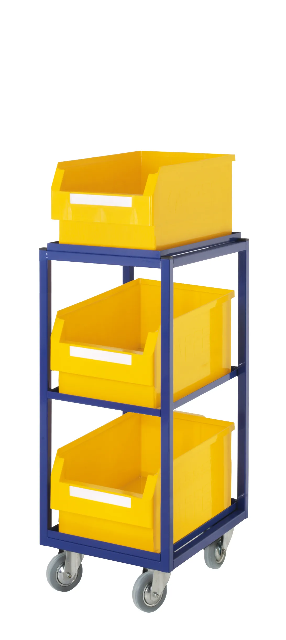 Der Beistell- und Kommissionierwagen Modell 11 von Kappes Systeme in Enzianblau bietet robuste Stahlkonstruktion und flexible Lagerung f?r effiziente Materialhandhabung.