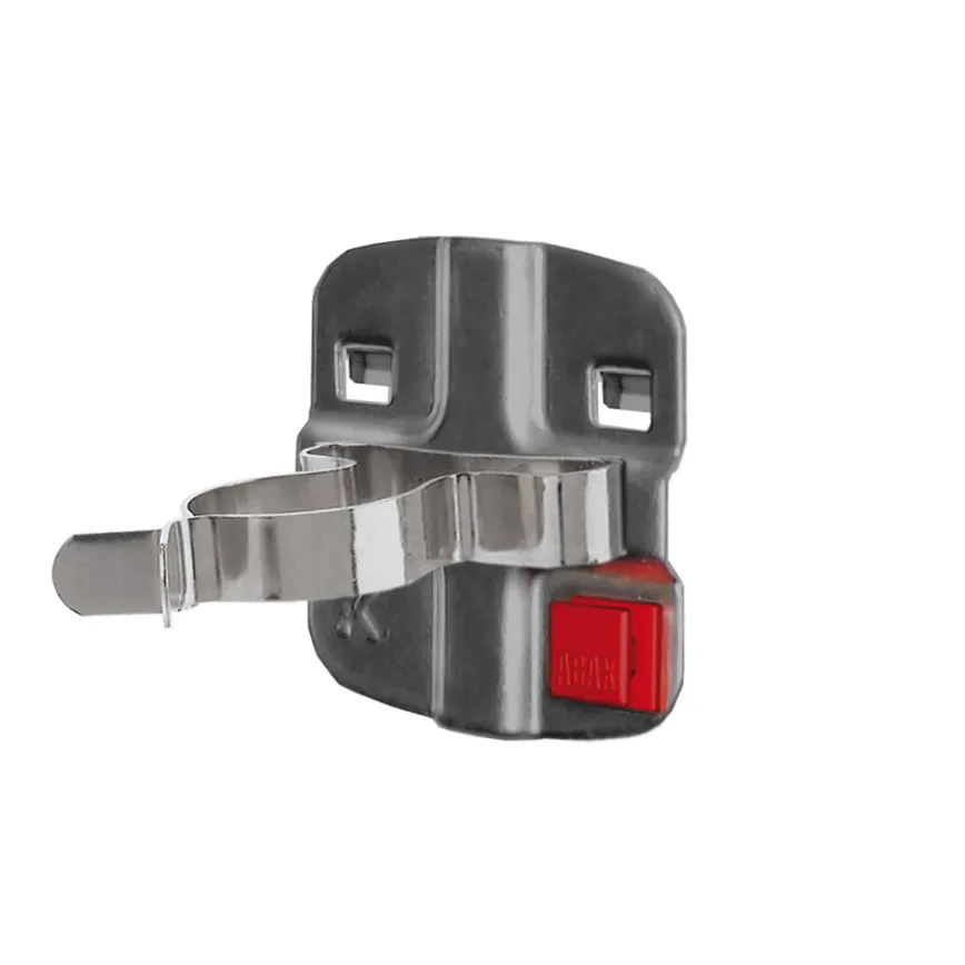 Produktbild der ABAX® Werkzeugklemme in Anthrazitgrau mit 32 mm Grundplatte. Werkzeuglose Montage, flexibel und sicher, kompatibel mit ®RasterPlan System.