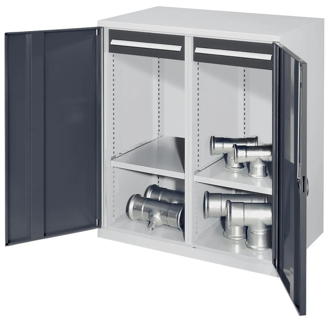 Schwerlast-Beistellschrank Modell 73 von Kappes Systeme: Robuster Stahlschrank mit 1,65 Tonnen Tragkraft, verstellbaren Fachb?den und sicherem Zylinderschloss.