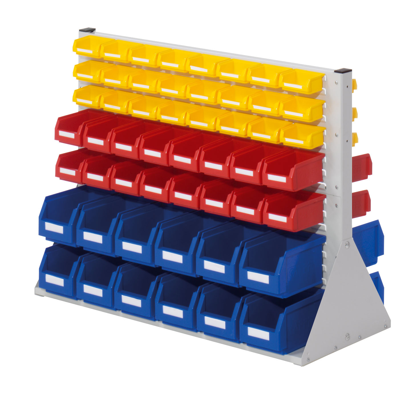 ®RasterPlan Systemeinheit Gr.2 doppelseitig H760 x B1000 x T430 mm RAL 7035. Modell D 21 inklusiv Lagersichtkasten 24 x Größe 6 32 x Größe 7 48 x Größe 8.