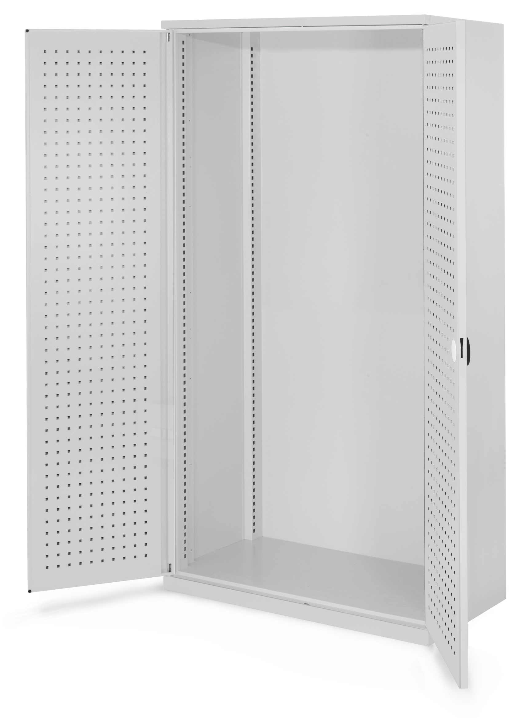 Schwerlastschrank Leergehäuse Mod 40 1950 x 1000 x 600 mm RAL 7035. Ohne Mitteltrennwand Türinnenseite: ®RasterPlan Lochplatte.