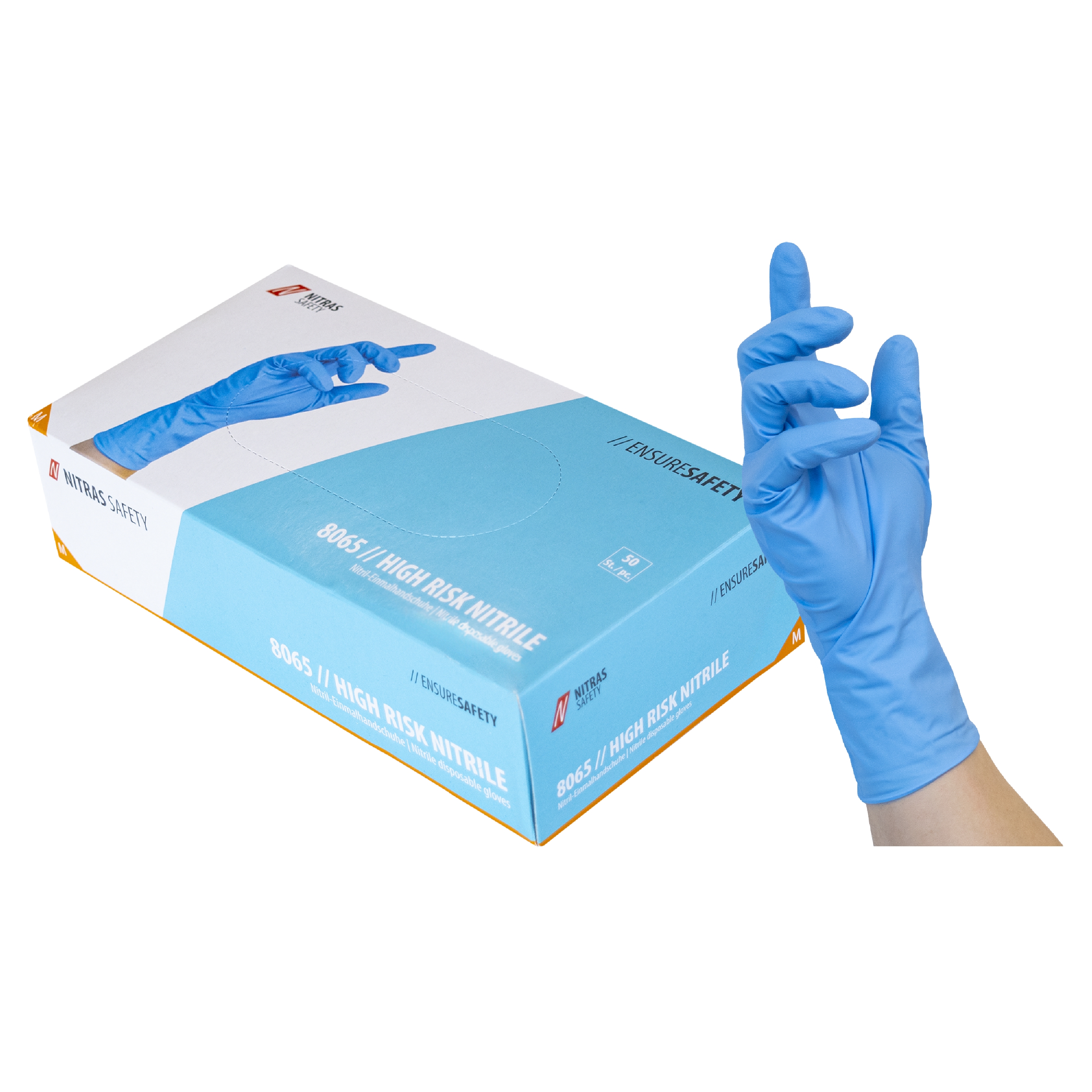 NITRAS HIGH RISK NITRILE, Nitril-Einmalhandschuhe, blau, EN ISO 374, EN 388, Box Ã  50 Stück (Gr. 2XL - Box Ã  45 Stück)
