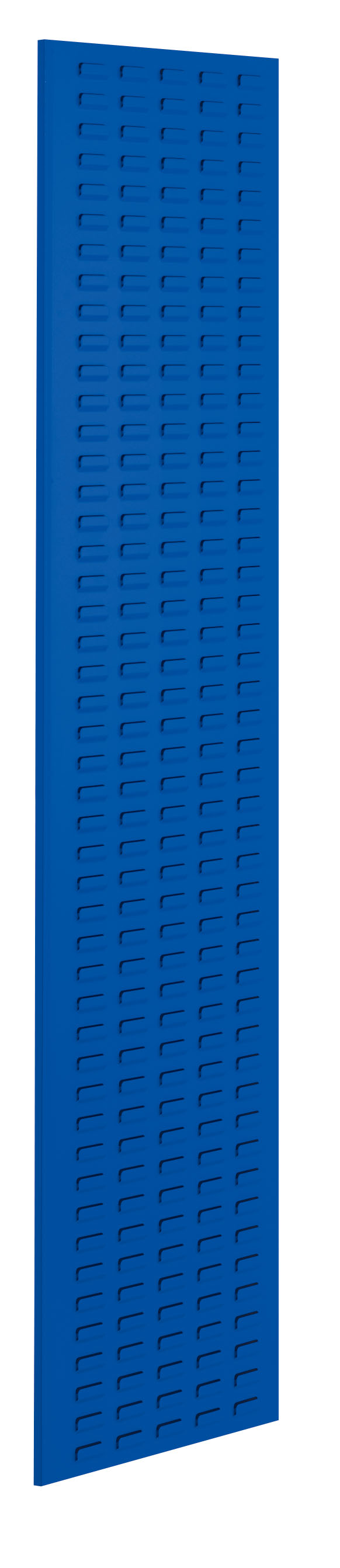Die ®RasterPlan Schlitzplatte in Enzianblau (450x2000 mm) bietet eine robuste, flexible Lösung zur Werkzeugorganisation mit verdeckten Anschraublöchern für saubere Montage.