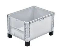 Grauer Bekuplast Gro?beh?lter aus PP-C, 800x600x520 mm, mit Kufen, R?dern und F??en f?r einfache Handhabung und Transport, geschlossener Boden f?r Schutz.