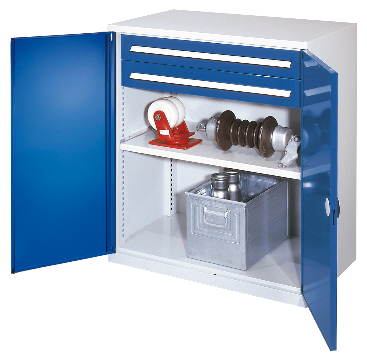 Schwerlast-Beistellschrank Modell 61 von Kappes Systeme: Robuste Stahlkonstruktion, 1,65 Tonnen Tragkraft, verstellbare Fachböden, sichere Türen, ideal für Industrie.